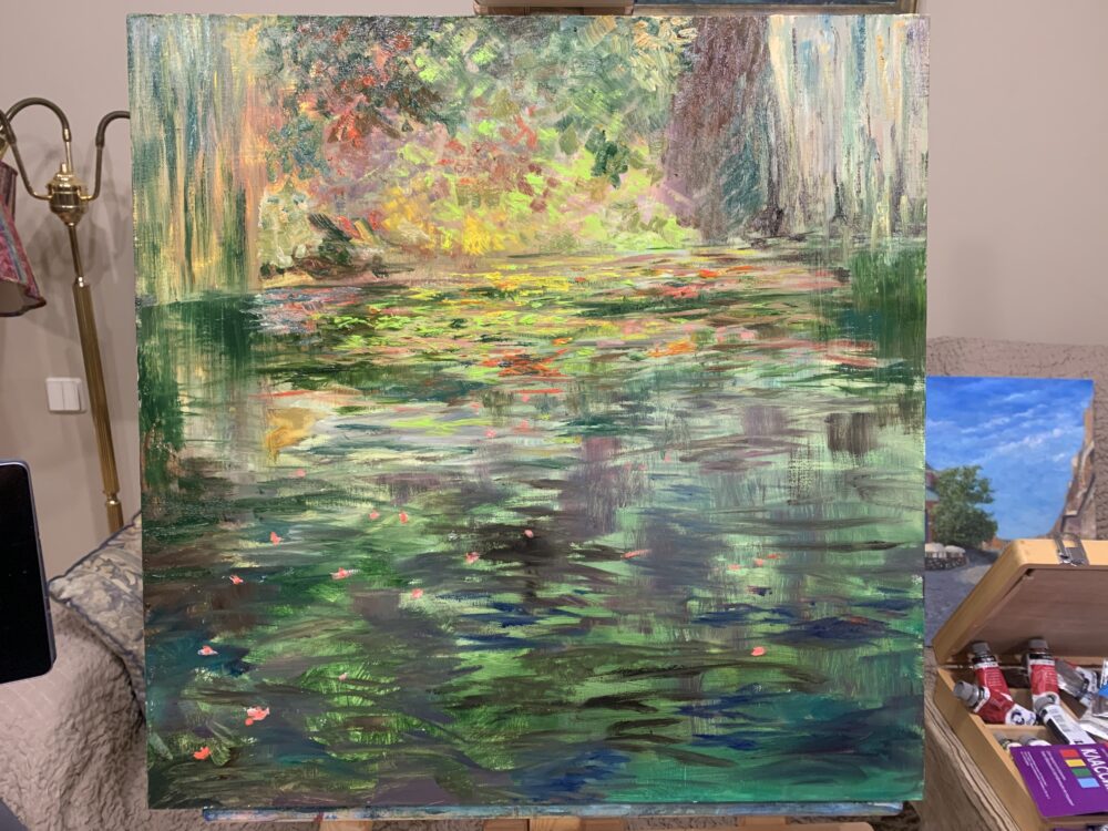 Monet pond Giverny lillies water trees artist painting Albert Safiullin