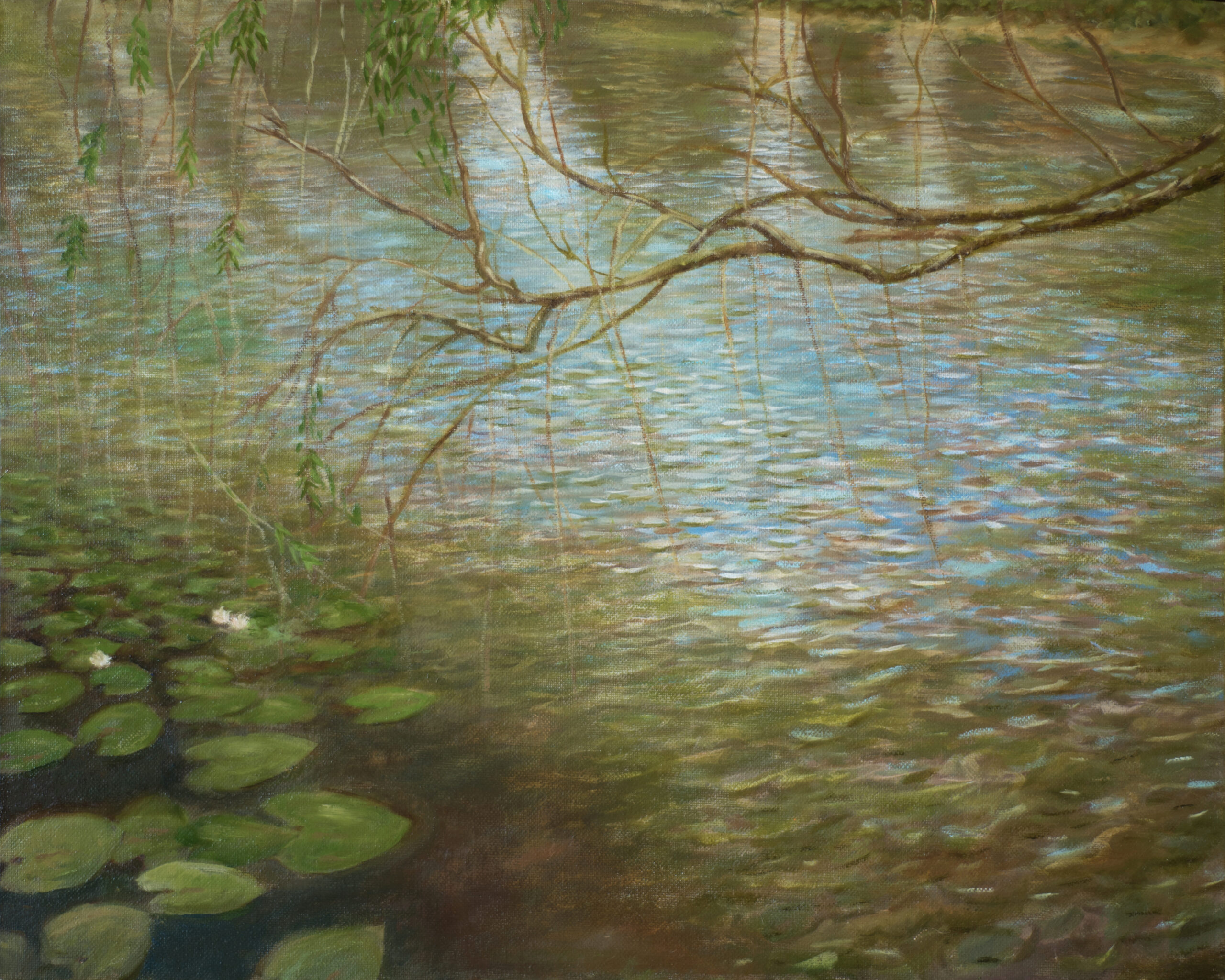 FINAL River landscape with a branch painting by Albert Safiullin River landscape spring oil painting artist Albert Safiullin