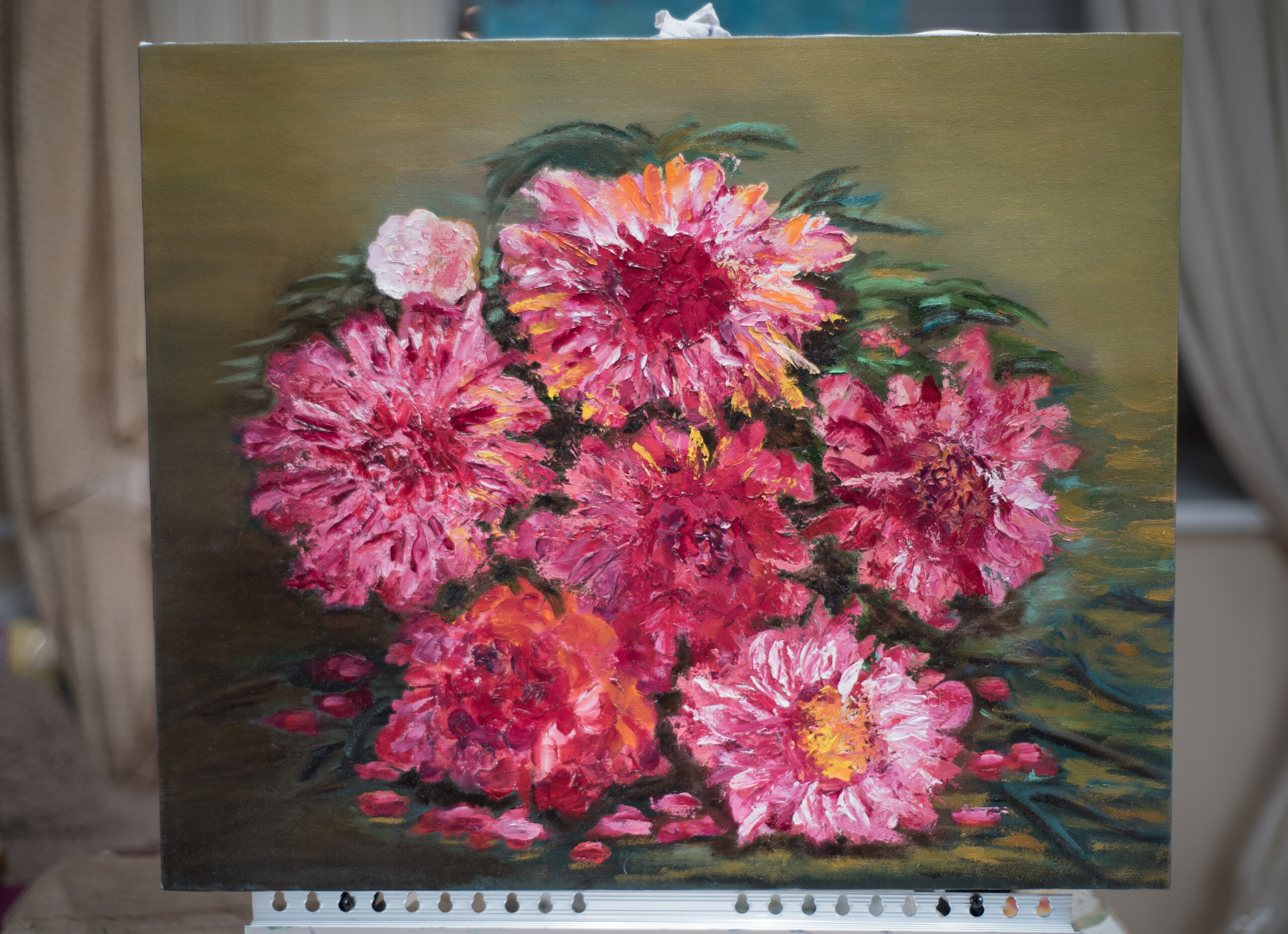 Flowers peonies painting by Albert Safiullin Flowers peonies oil painting artist Albert Safiullin