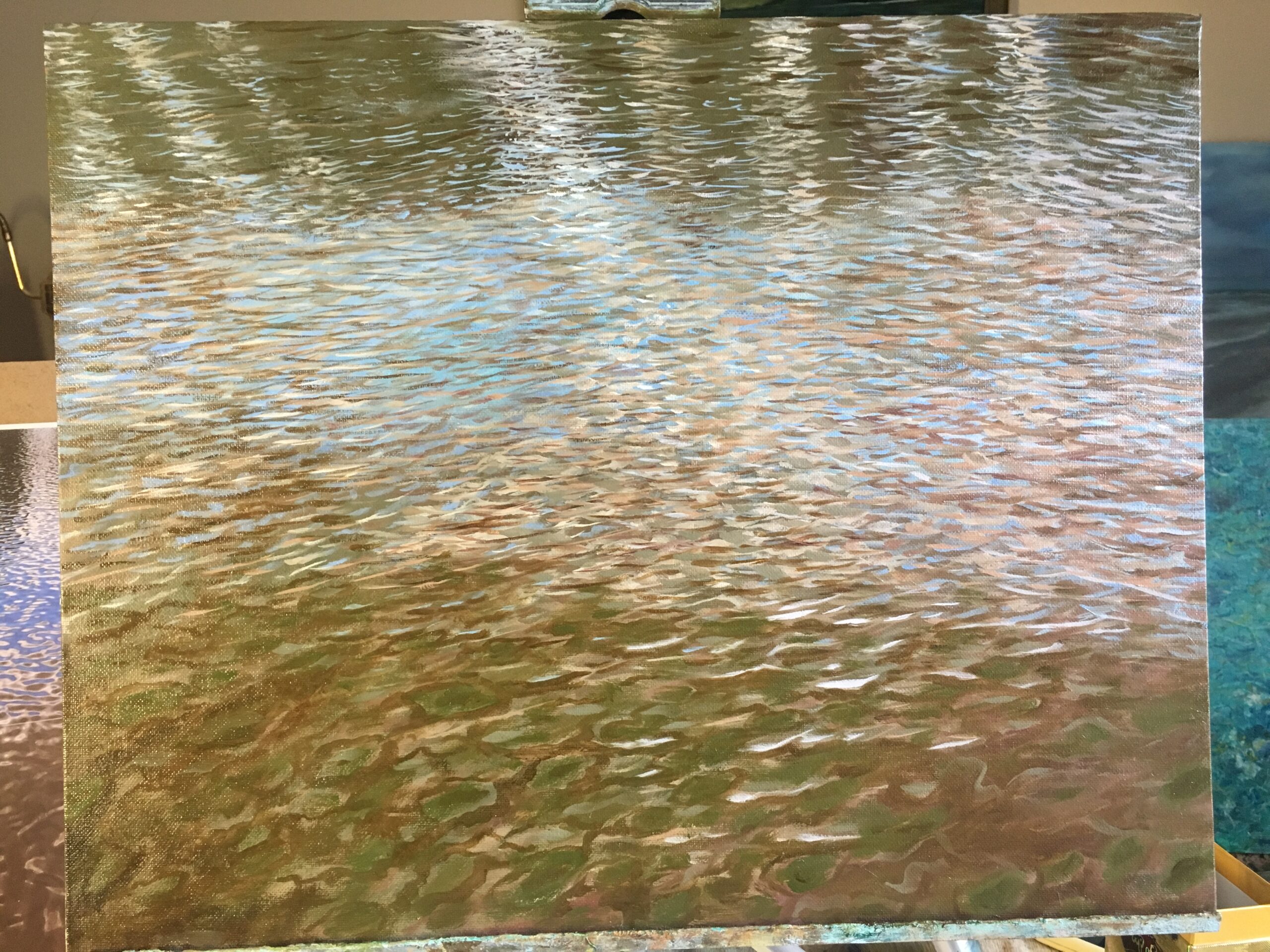 River landscape with a branch painting by Albert Safiullin River landscape spring oil painting artist Albert Safiullin