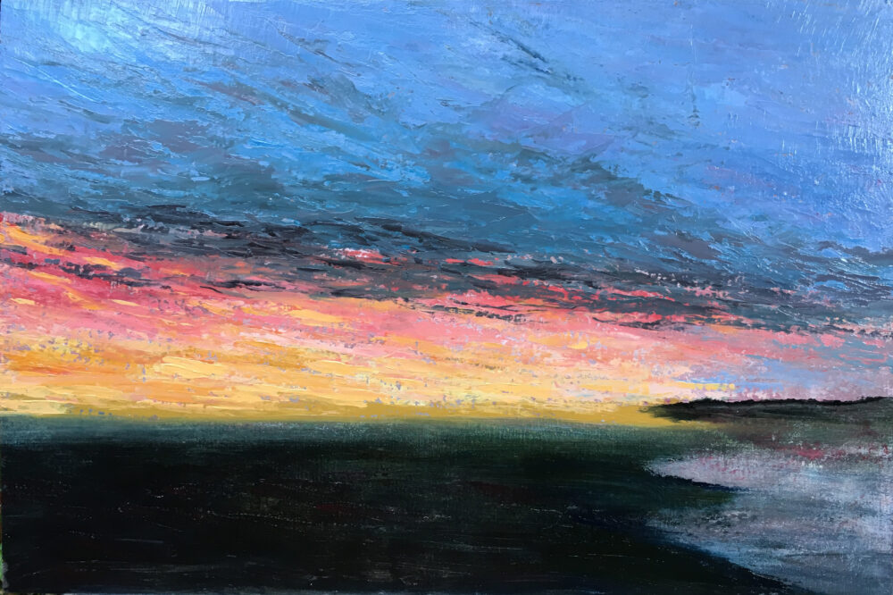 Dawn Morbihan sea Bretagne oil painting Albert Safiullin