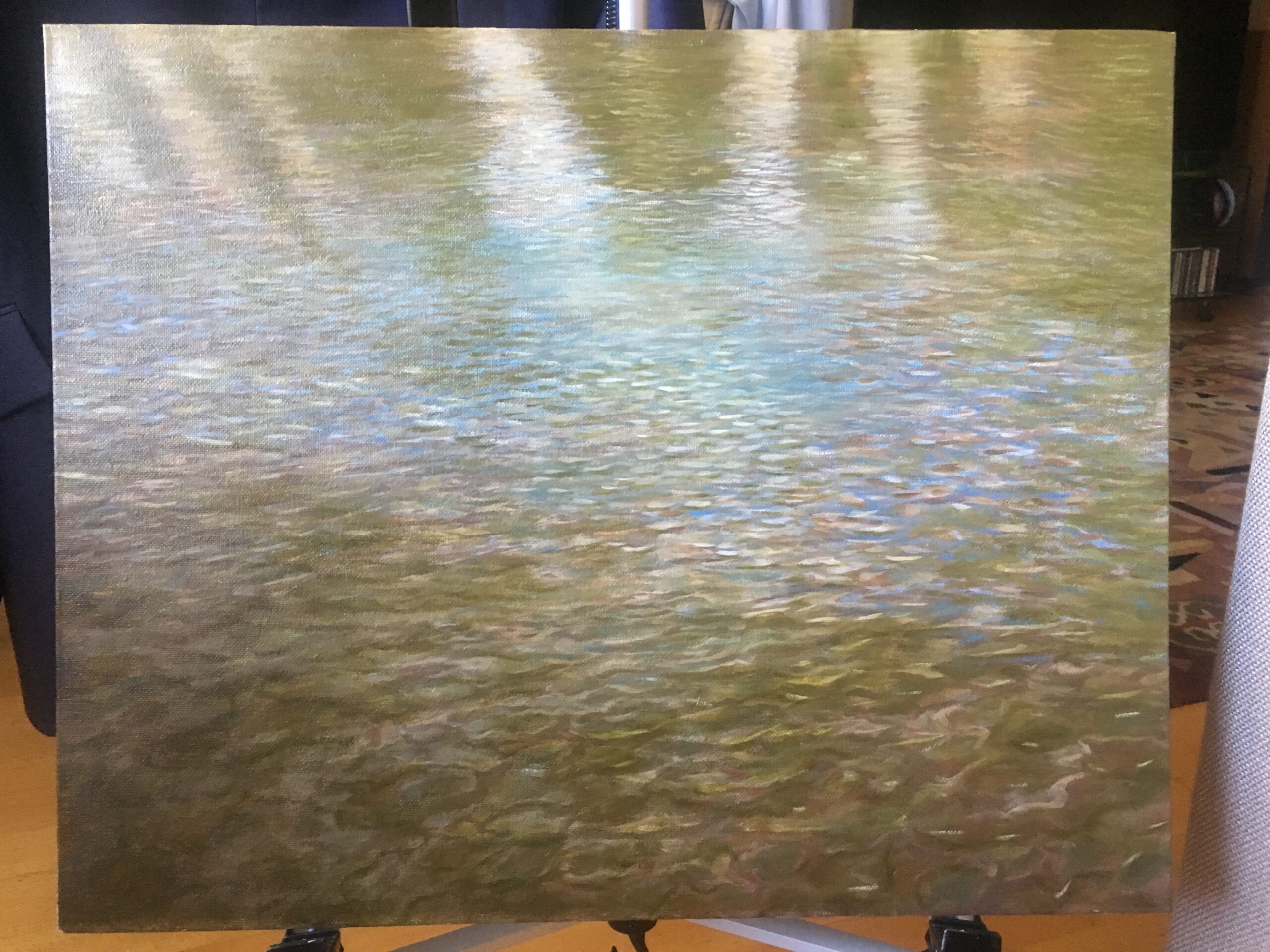 River landscape with a branch painting by Albert Safiullin River landscape spring oil painting artist Albert Safiullin