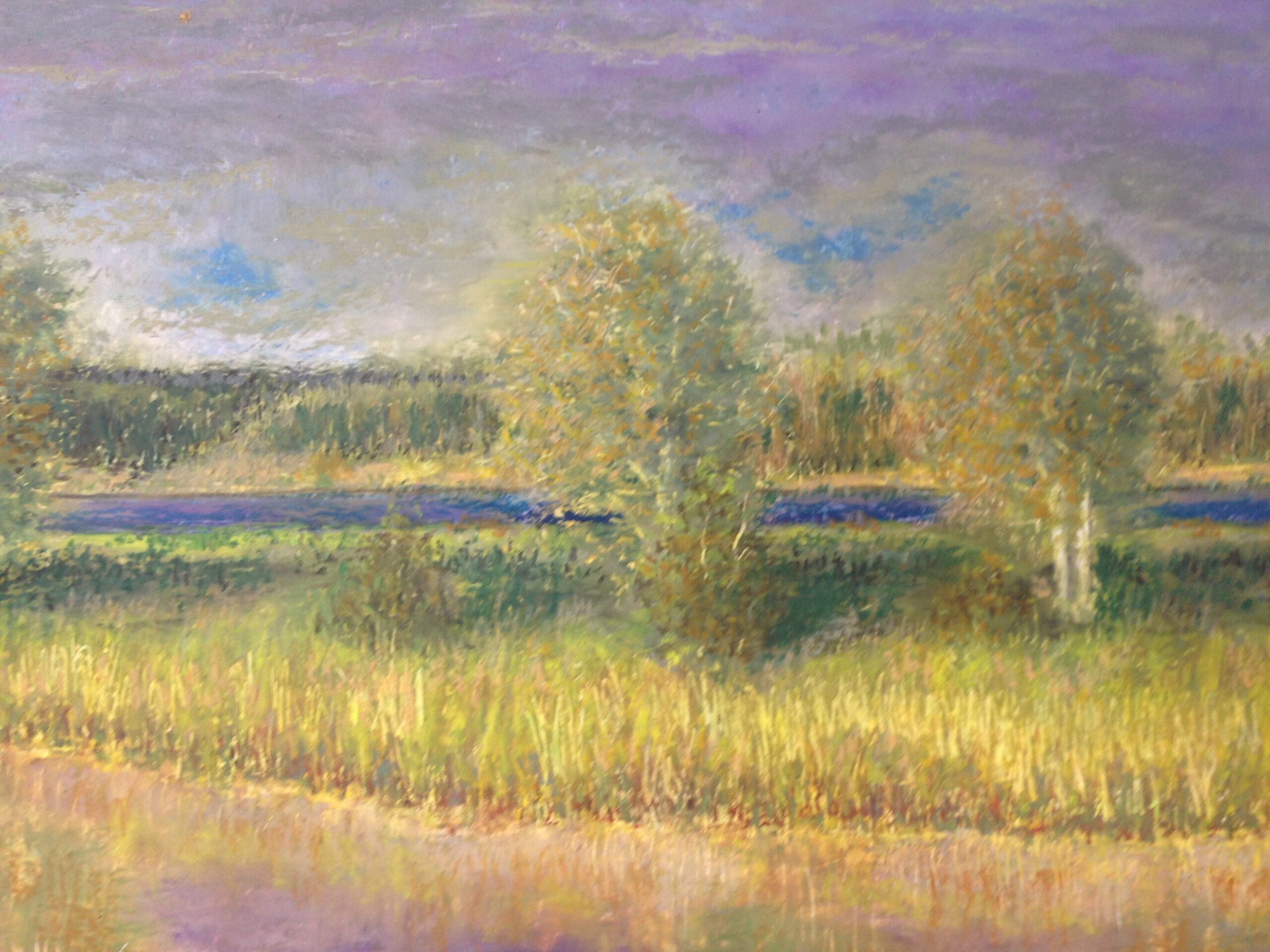 Landscape storm Lielupe river oil pastel painting Albert Safiullin