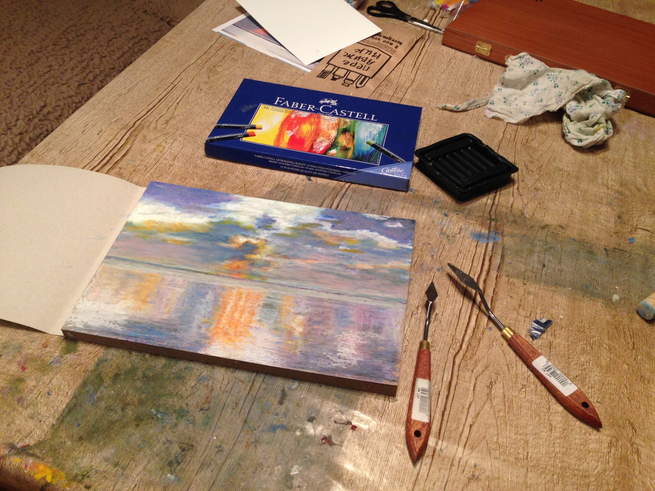 Sunset Ocean oil pastel painting artist Albert Safiullin