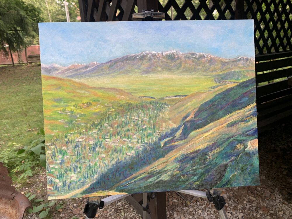 Mountain landscape Safedchashma Samsoliq village oil painting artist Albert Safiullin