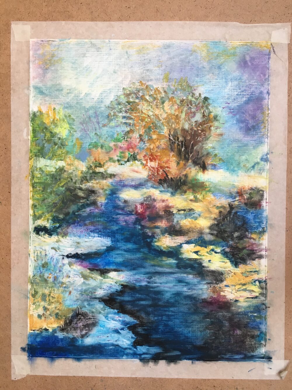 River Landscape oil pastel painting artist Albert Safiullin