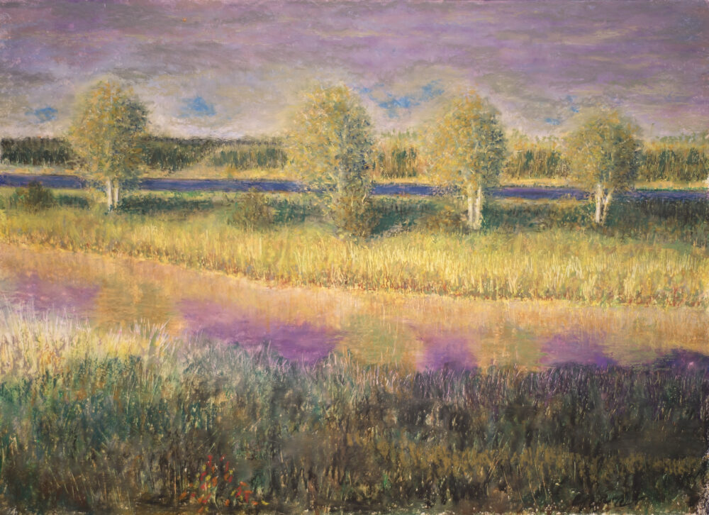 Landscape storm Lielupe river oil pastel painting Albert Safiullin