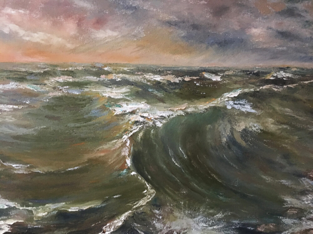 Sea landscape Wave sunset oil painting artist Albert Safiullin