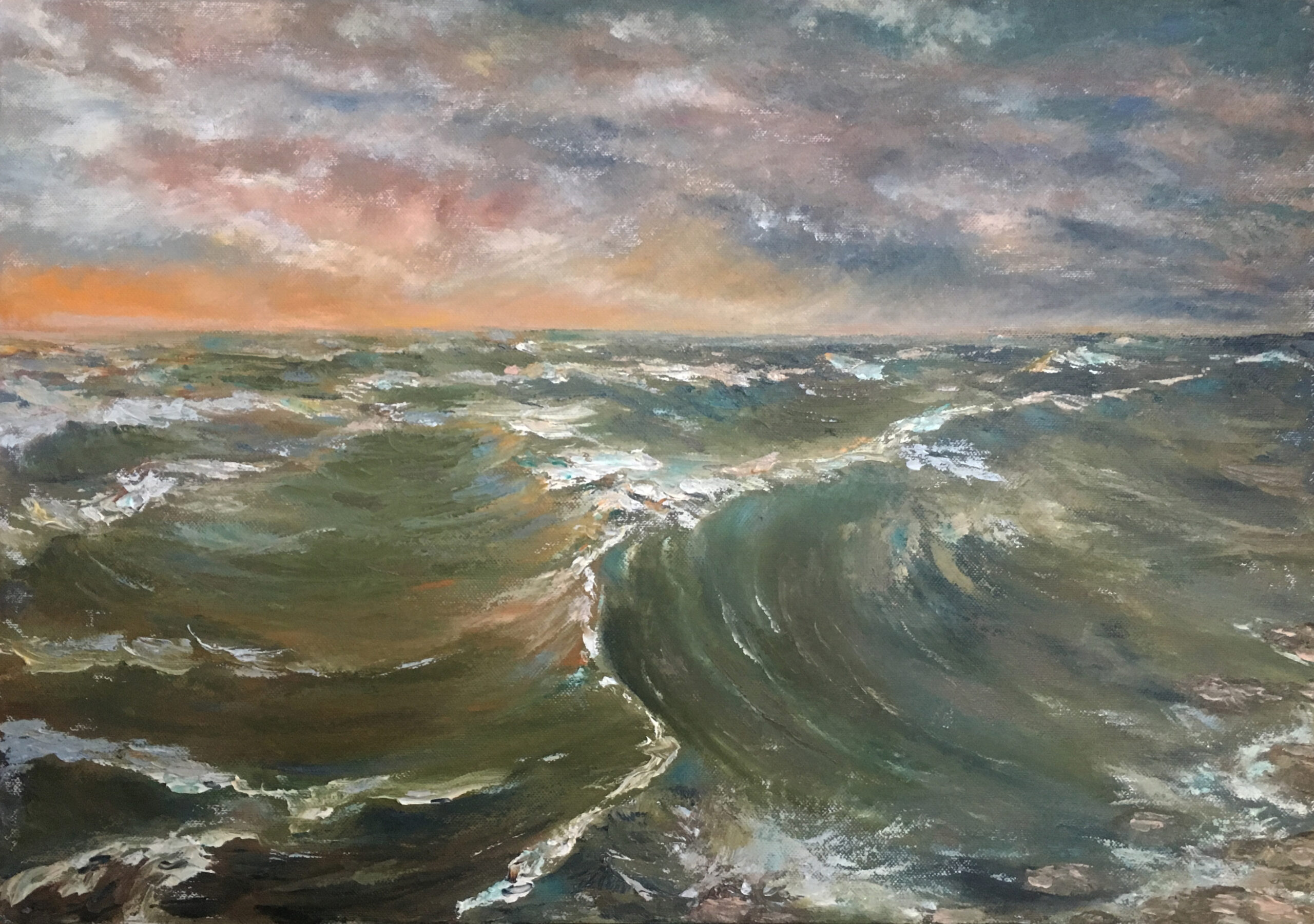 Sea landscape Wave sunset oil painting artist Albert Safiullin