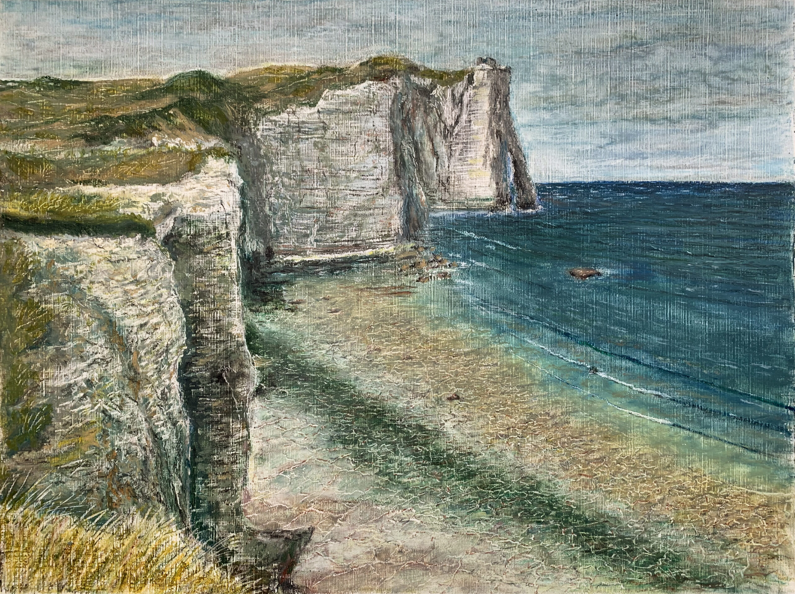 FINAL Etretat Cliffs at Low Tide painting by Albert Safiullin Etretat Normandy oil pastel painting artist Albert Safiullin