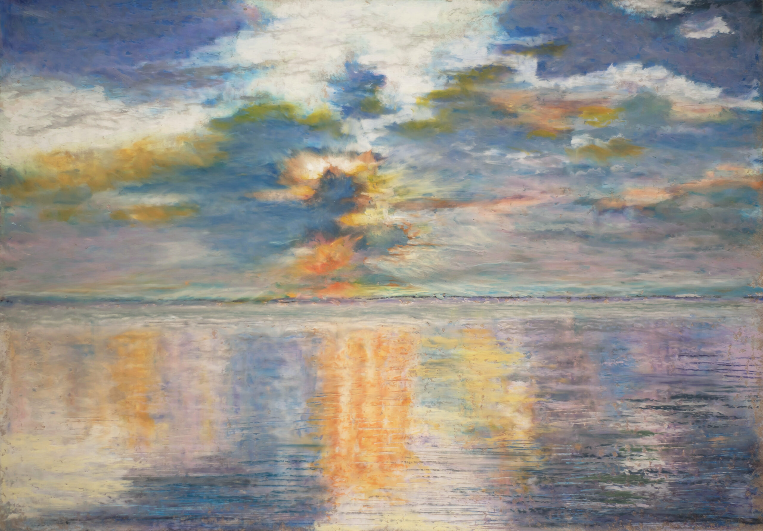 Sunset Ocean oil pastel painting artist Albert Safiullin