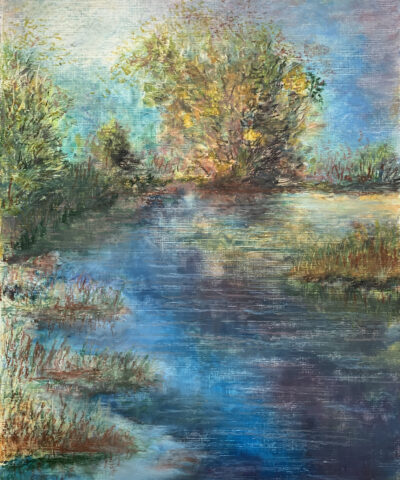 River Landscape oil pastel painting artist Albert Safiullin