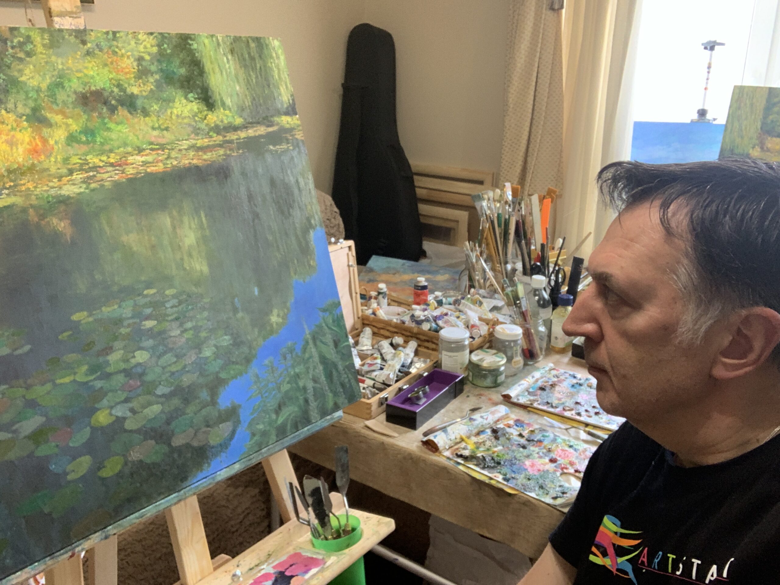 ond at Giverny by Albert Safiullin Monet pond Giverny landscape lillies artist oil painting Albert Safiullin