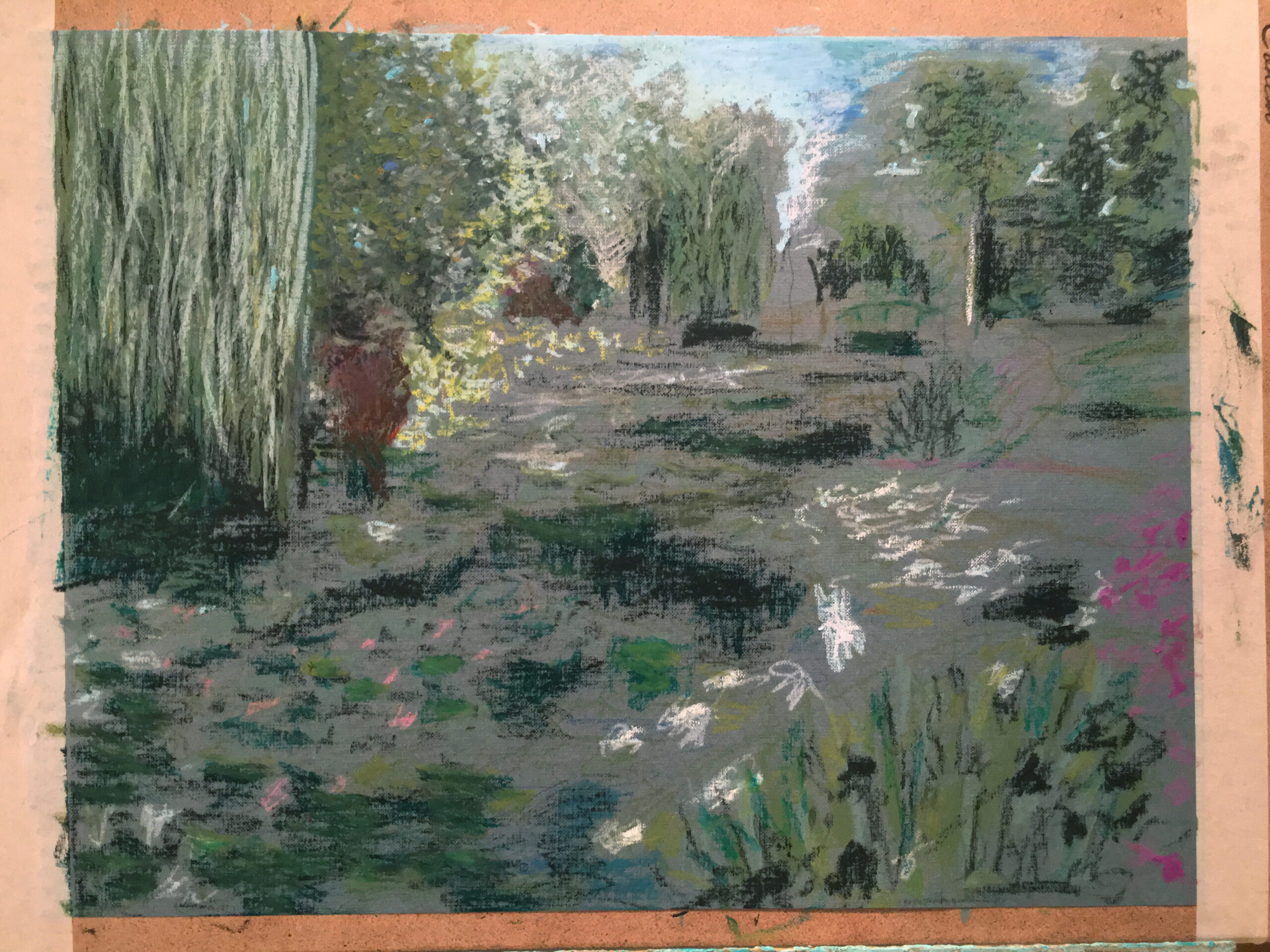Pond at Giverny painting by Albert Safiullin Pond Giverny Monet oil pastel painting artist Albert Safiullin