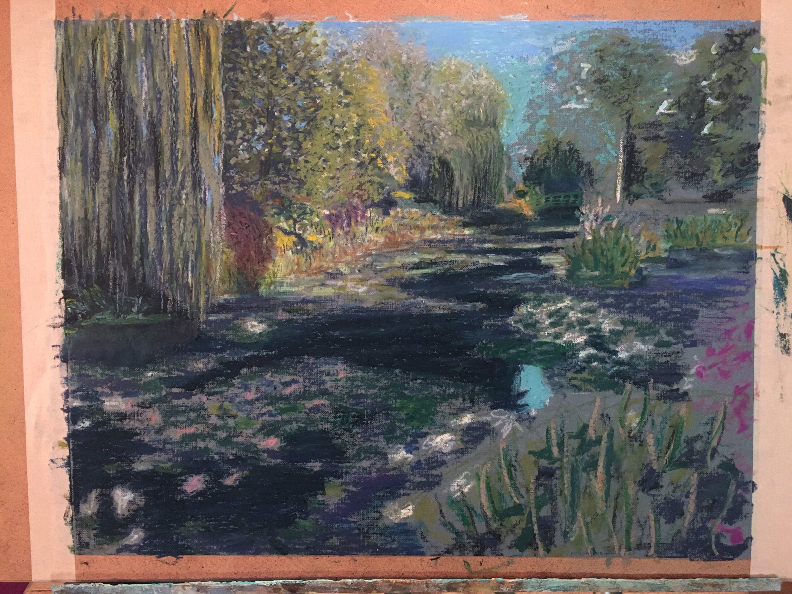 Pond at Giverny painting by Albert Safiullin Pond Giverny Monet oil pastel painting artist Albert Safiullin