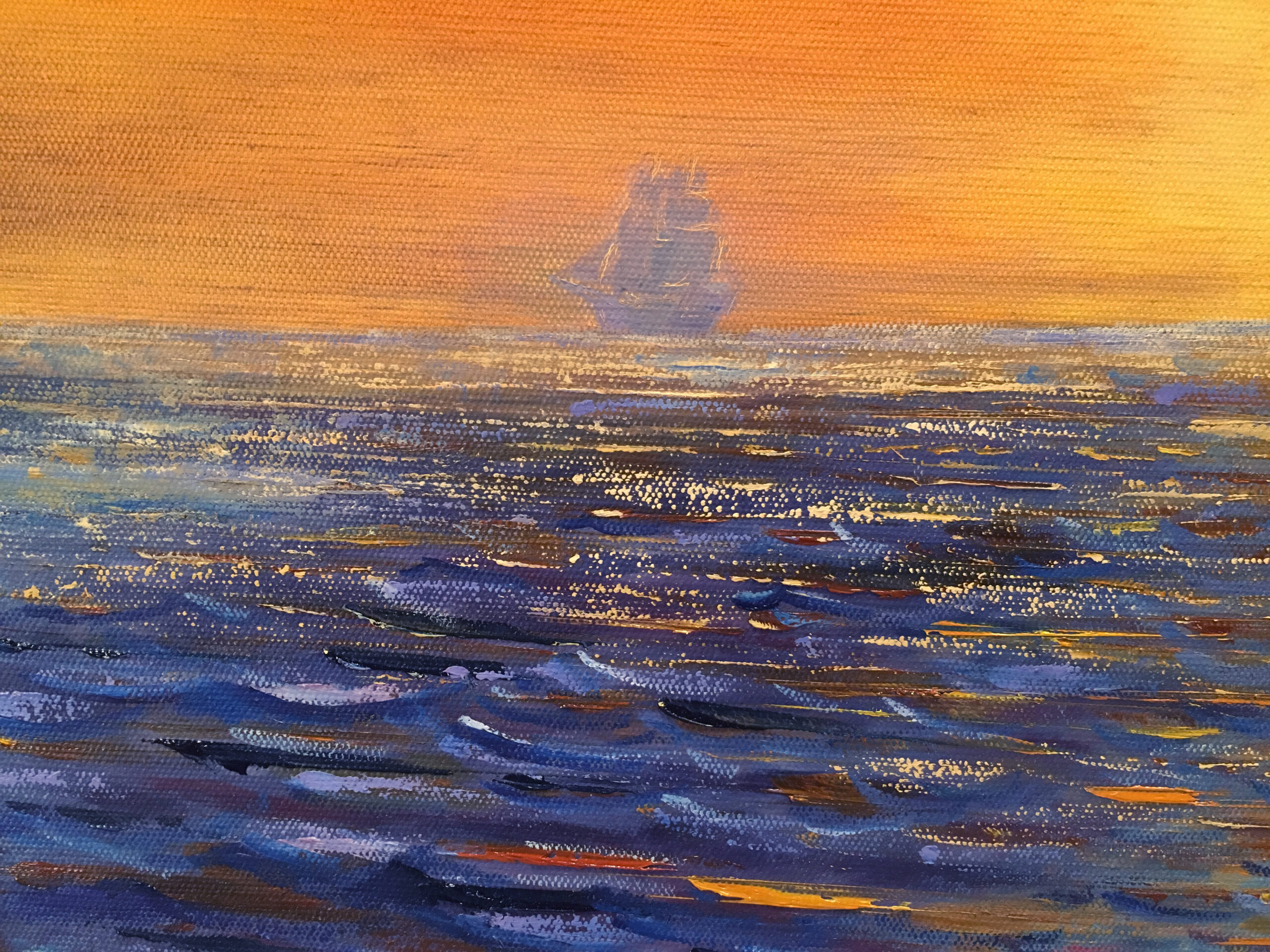 Black Sea in April oil painting by Albert Safiullin Black Sea landscape oil painting artist Albert Safiullin