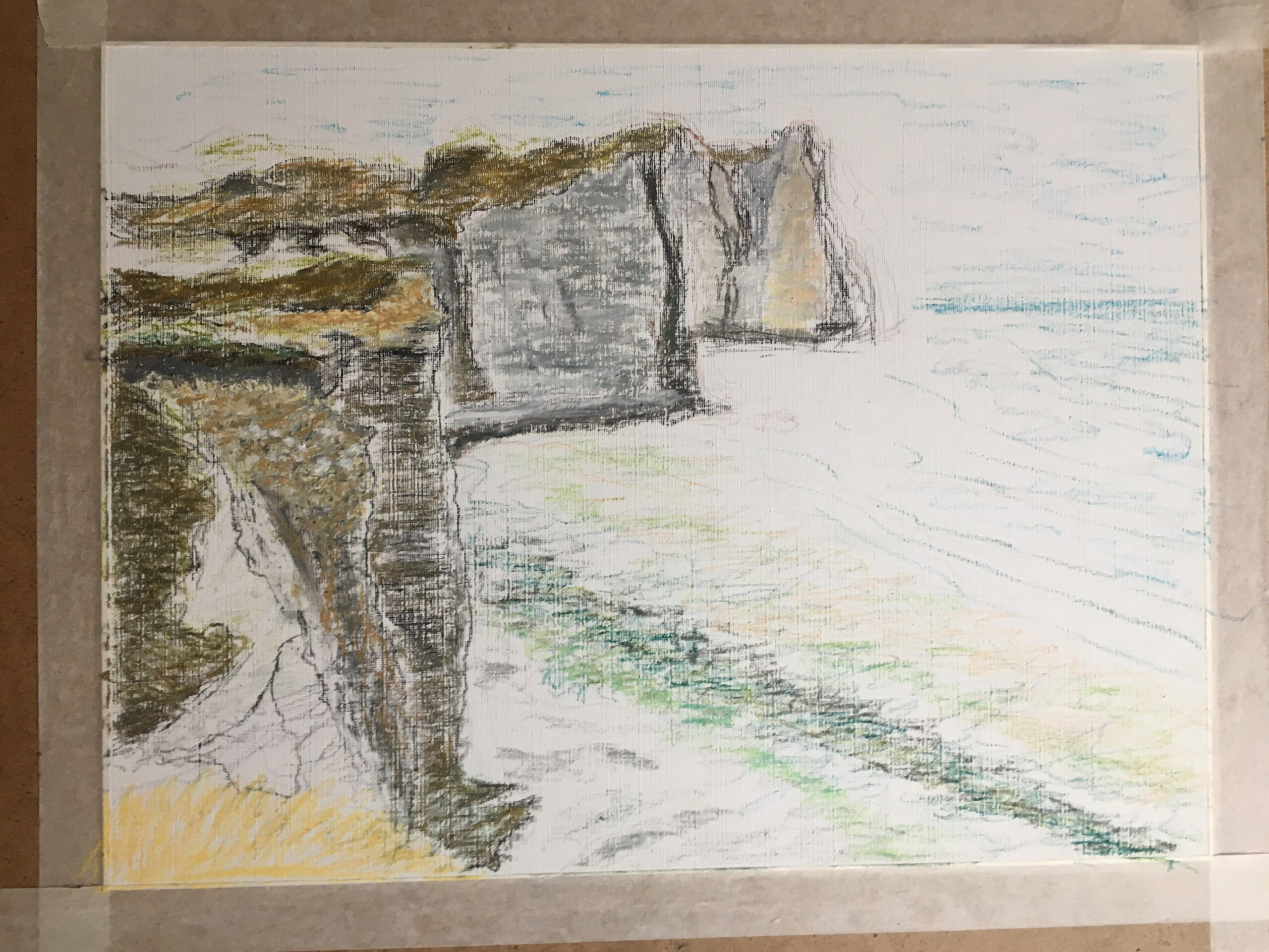 Etretat Cliffs at Low Tide painting by Albert Safiullin Etretat Normandy oil pastel painting artist Albert Safiullin