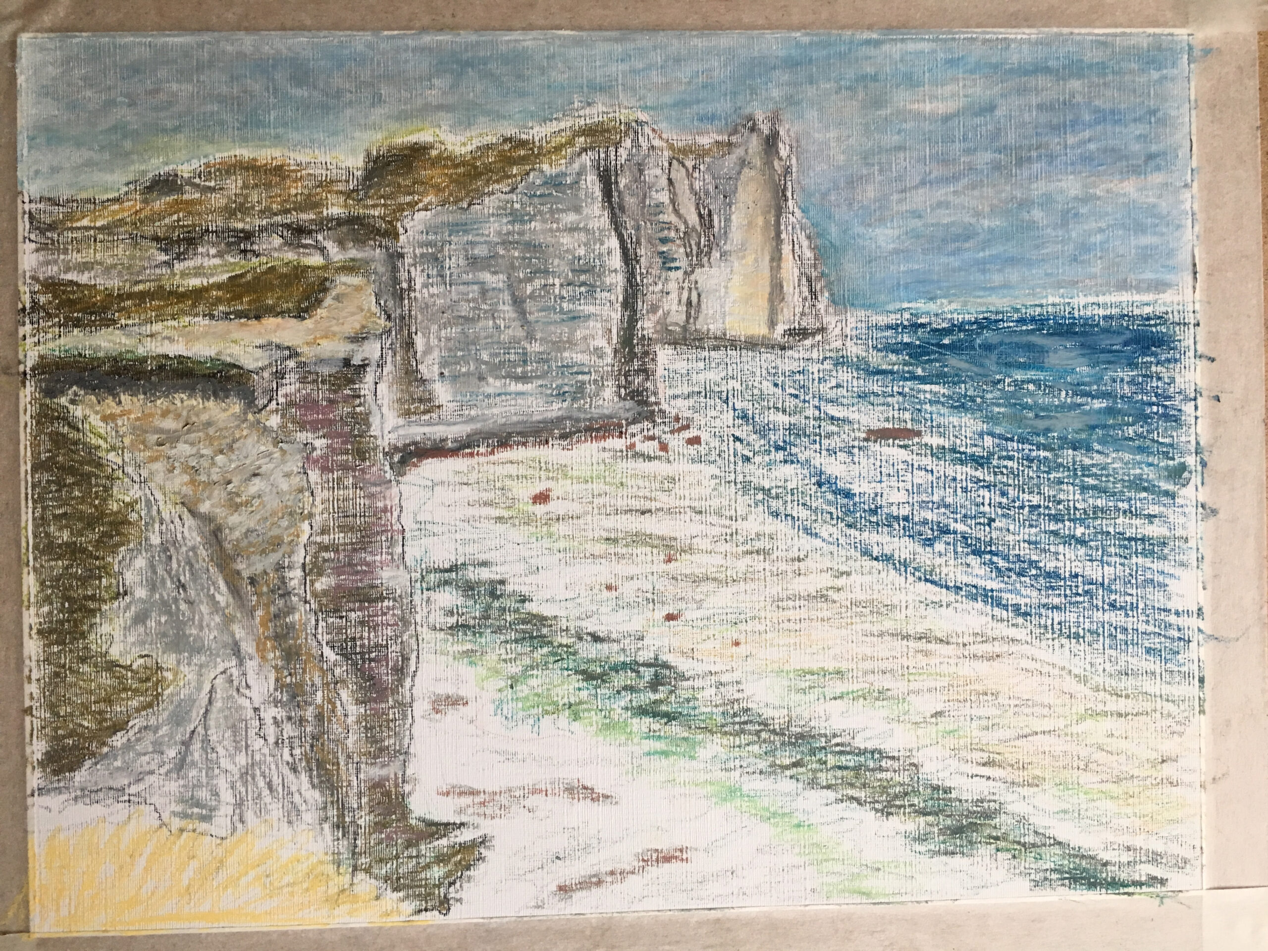 Etretat Cliffs at Low Tide painting by Albert Safiullin Etretat Normandy oil pastel painting artist Albert Safiullin