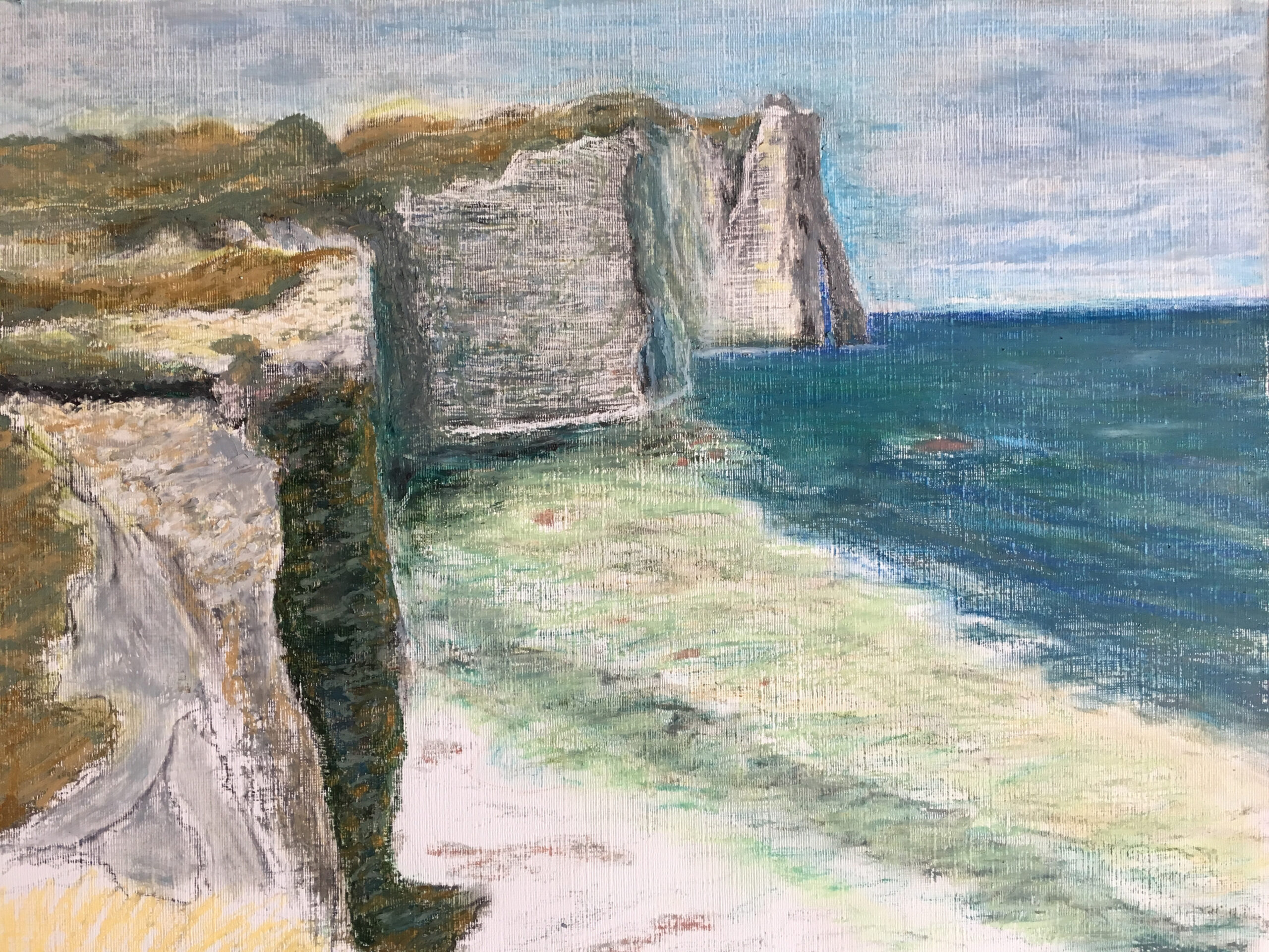 Etretat Cliffs at Low Tide painting by Albert Safiullin Etretat Normandy oil pastel painting artist Albert Safiullin