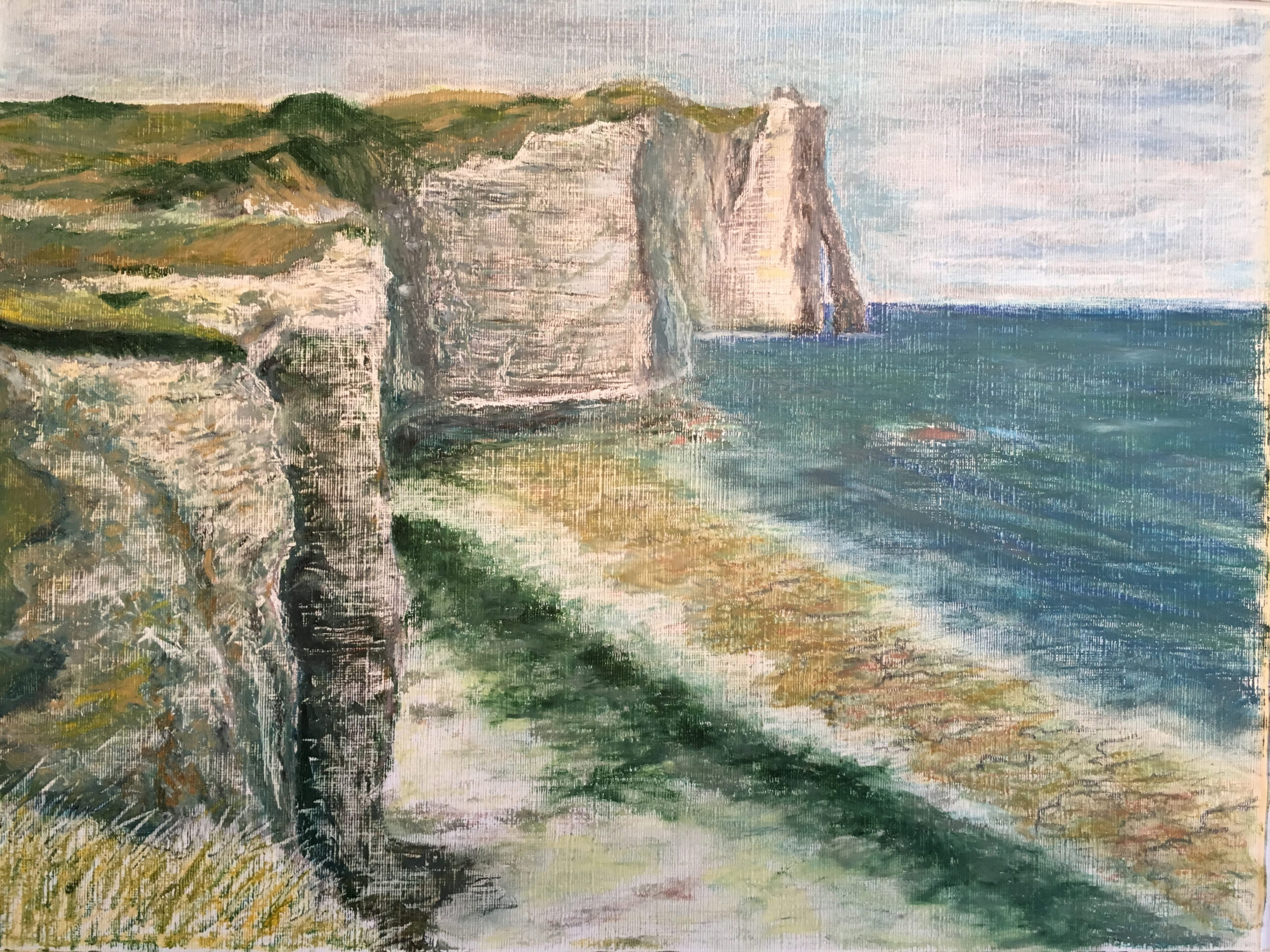 Etretat Cliffs at Low Tide painting by Albert Safiullin Etretat Normandy oil pastel painting artist Albert Safiullin