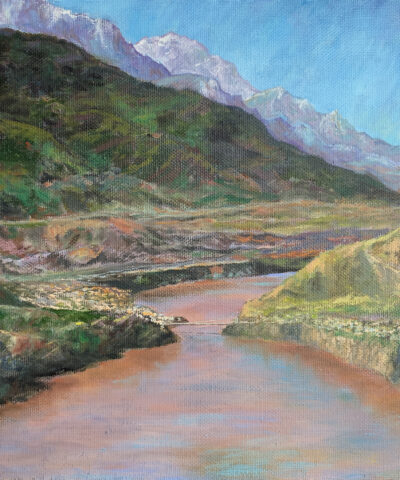 Surkhob River Safedchashma village landscape oil painting Albert Safiullin
