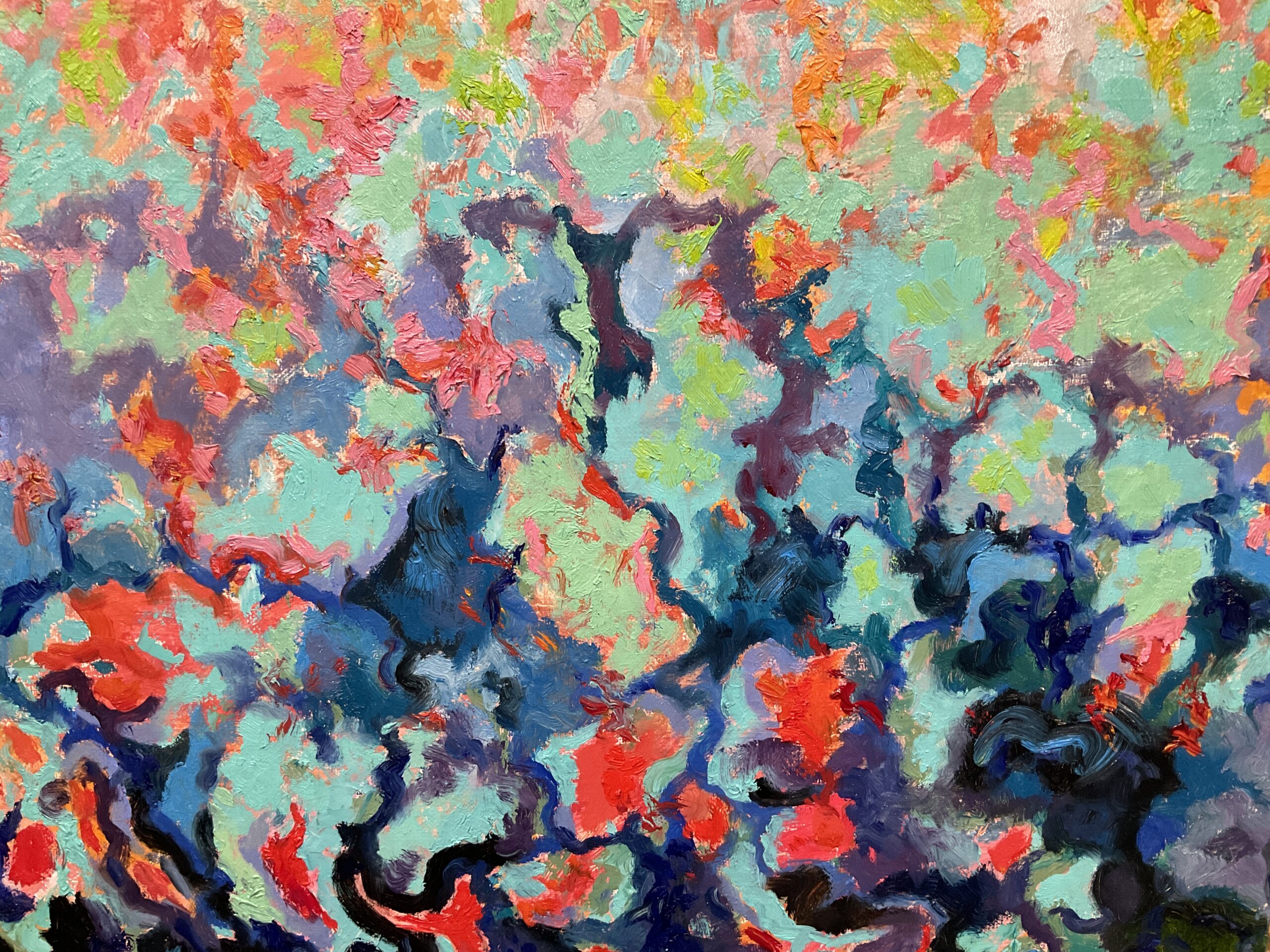 Black and turquoise on millennial pink by Albert Safiullin Abstract Black turquoise millennial pink oil painting Albert Safiullin