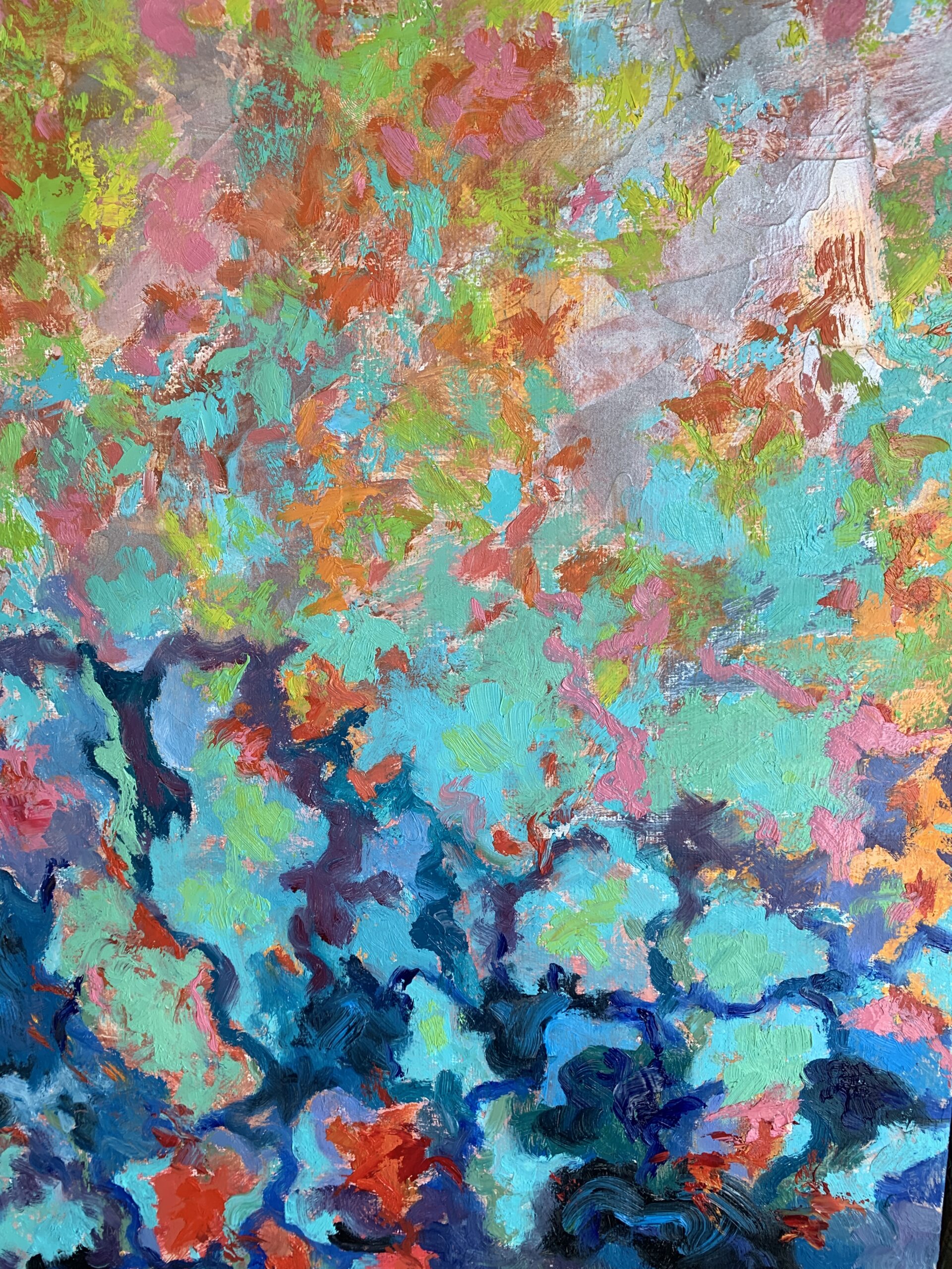 Black and turquoise on millennial pink by Albert Safiullin Abstract Black turquoise millennial pink oil painting Albert Safiullin