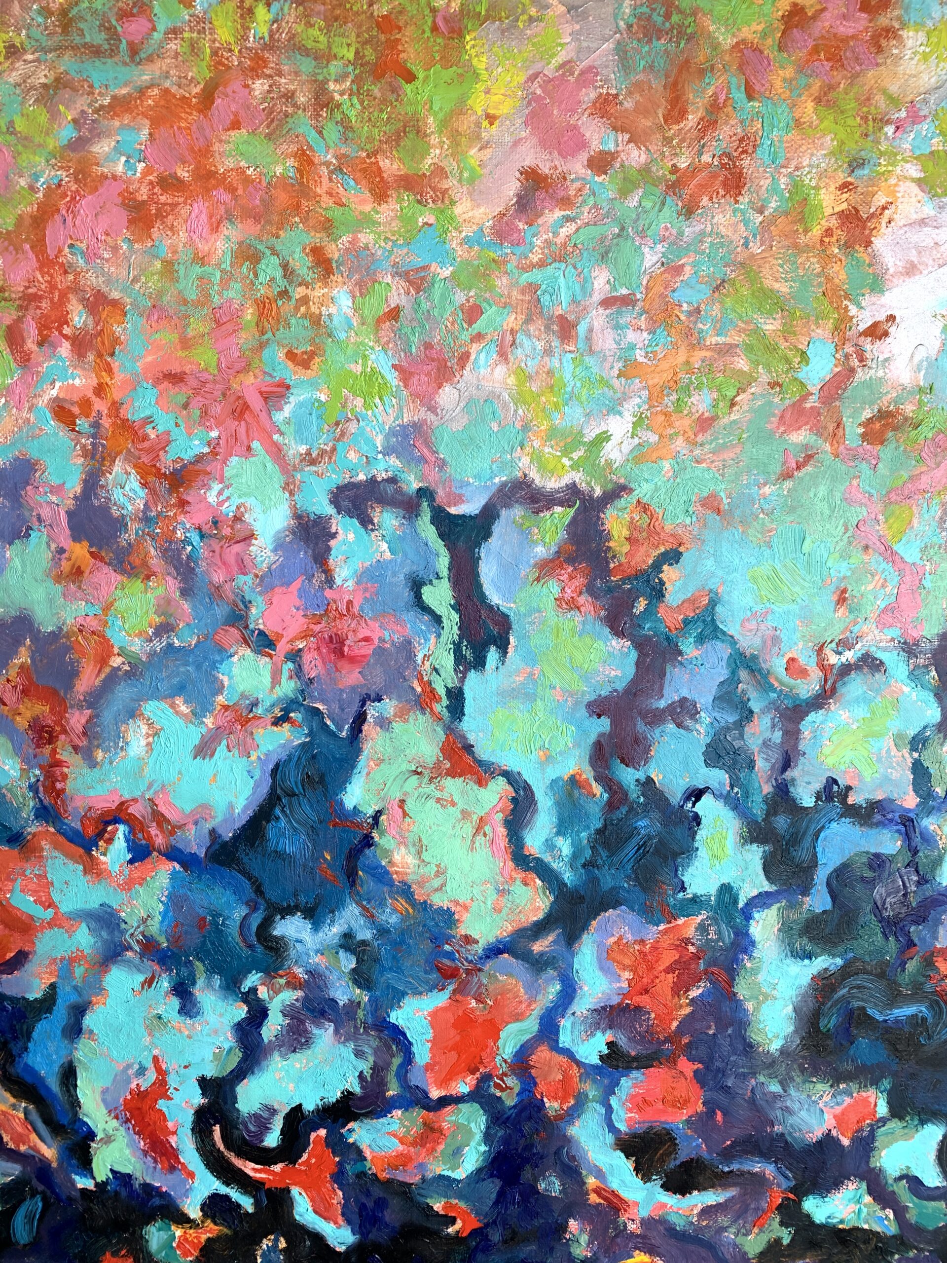 Black and turquoise on millennial pink by Albert Safiullin Abstract Black turquoise millennial pink oil painting Albert Safiullin