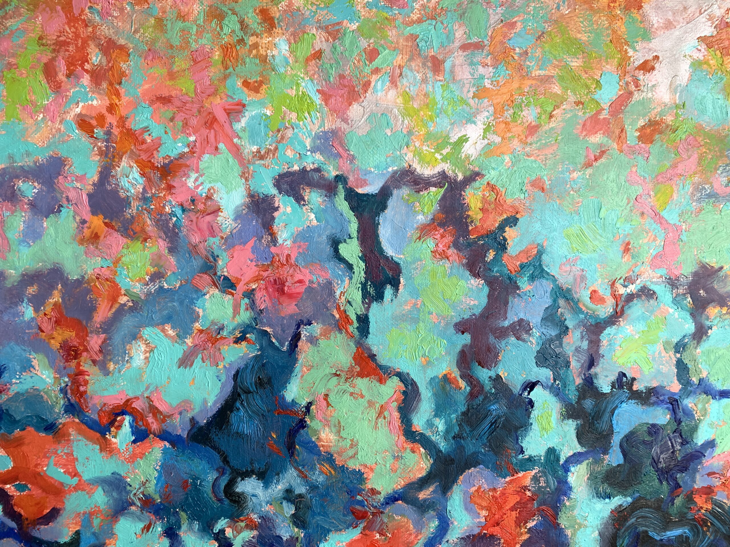 Black and turquoise on millennial pink by Albert Safiullin Abstract Black turquoise millennial pink oil painting Albert Safiullin
