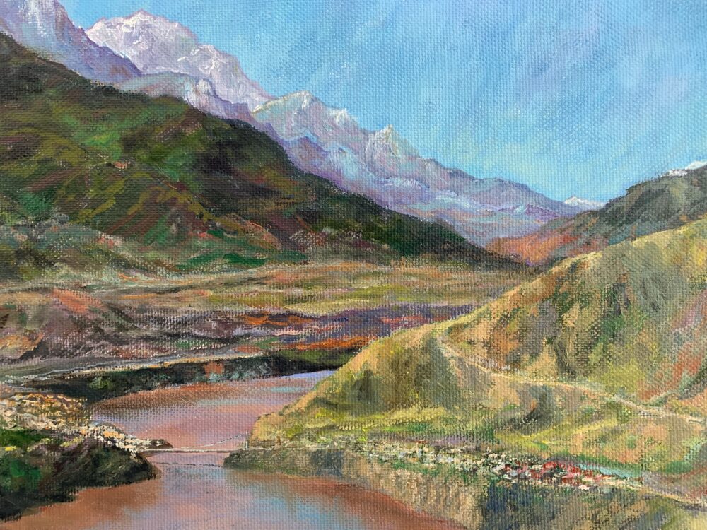 Surkhob River Safedchashma village landscape oil painting Albert Safiullin