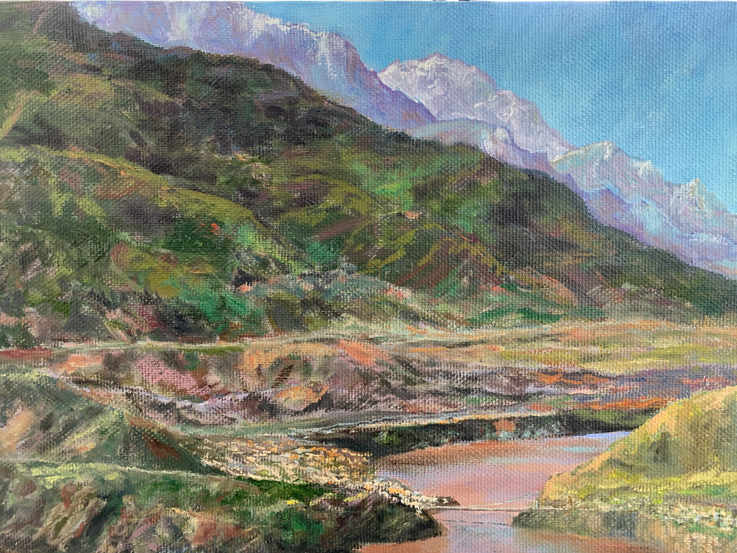 Surkhob River Safedchashma village landscape oil painting Albert Safiullin