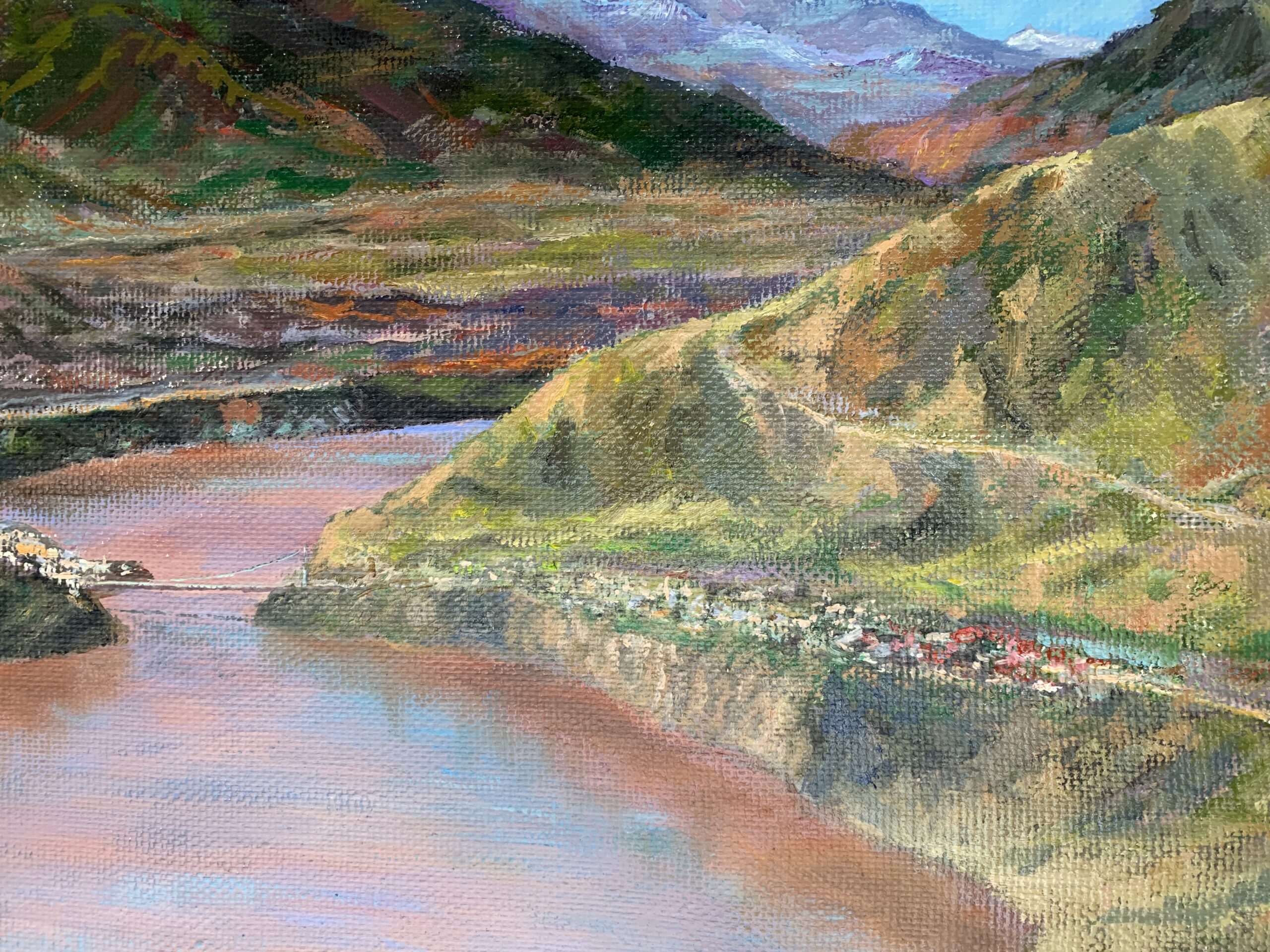 Surkhob River Safedchashma village landscape oil painting Albert Safiullin