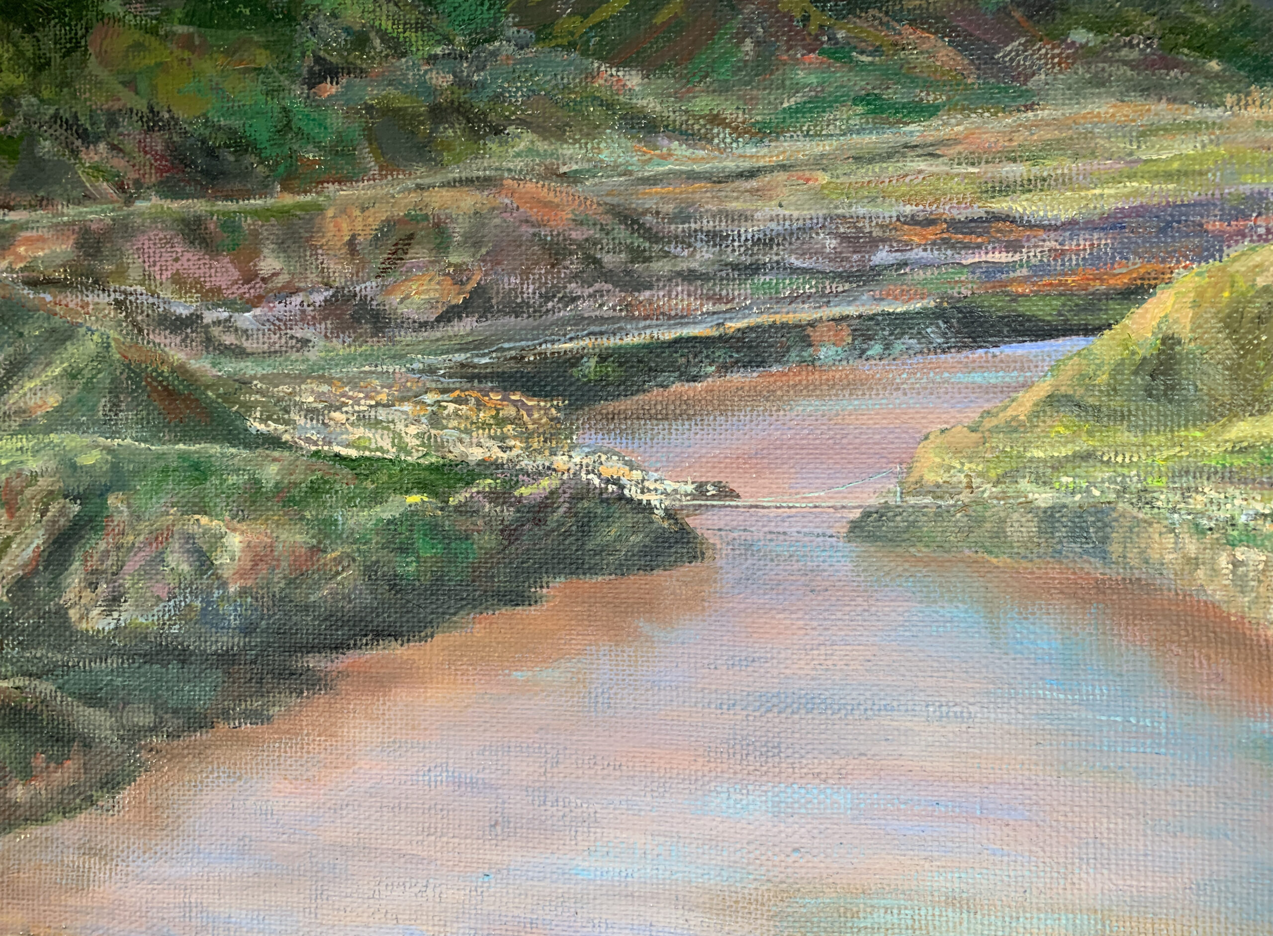 Surkhob River Safedchashma village landscape oil painting Albert Safiullin