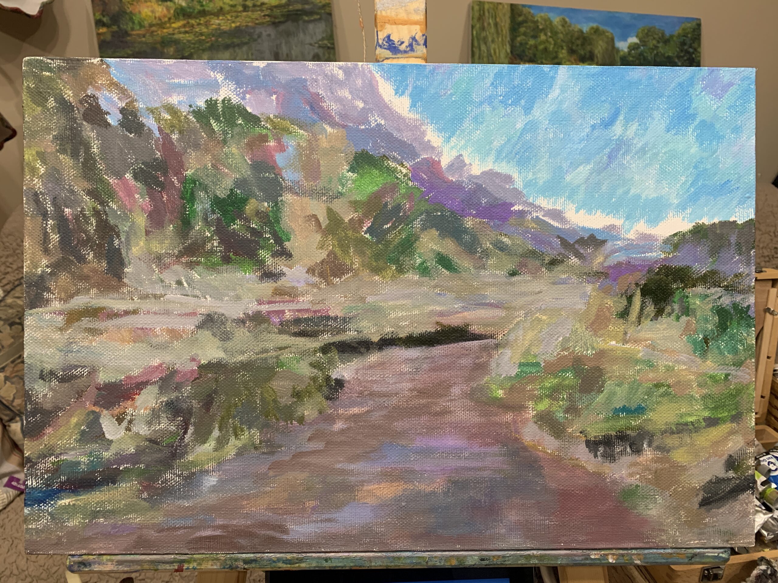 Surkhob River Safedchashma village landscape oil painting Albert Safiullin