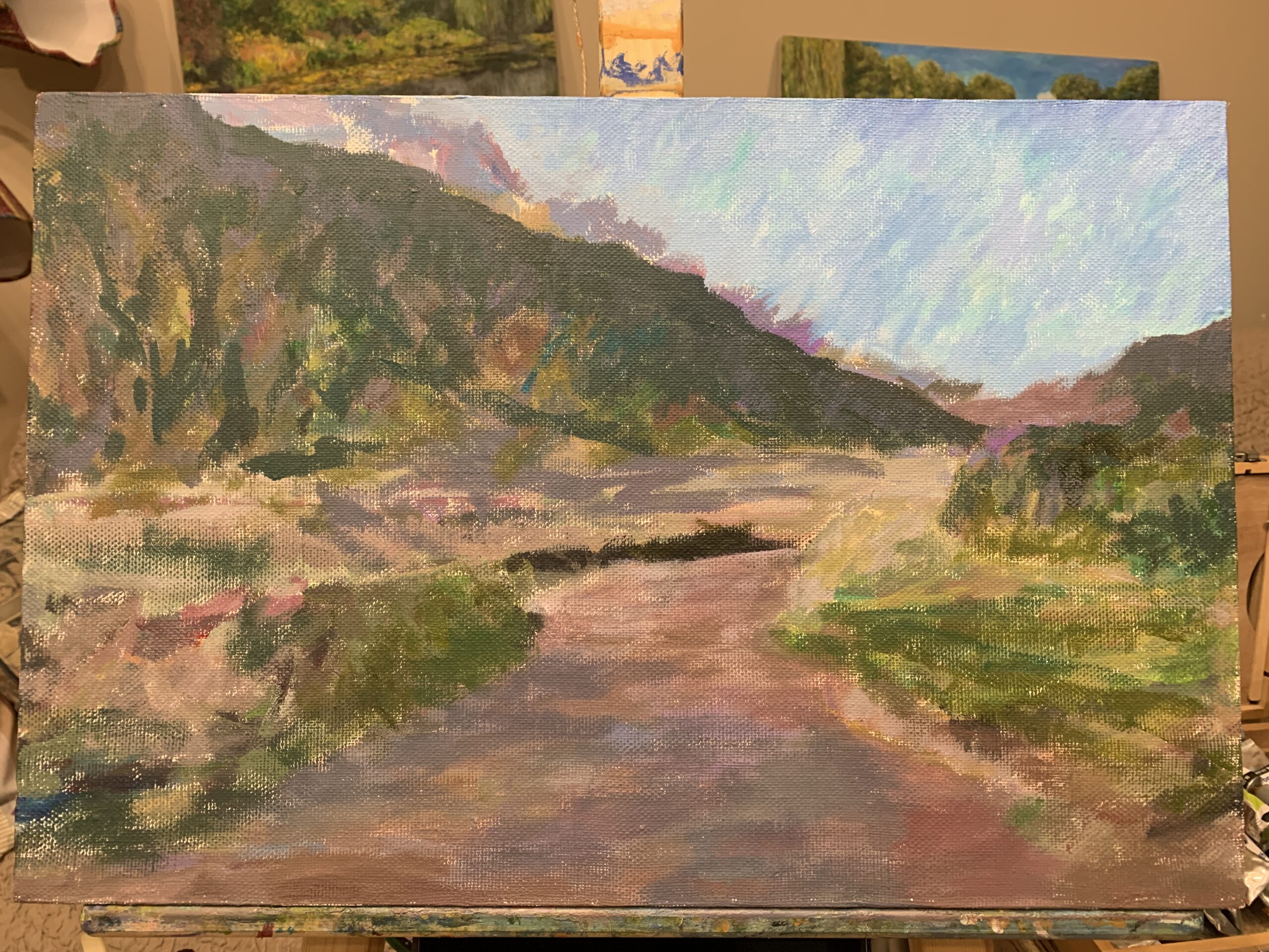 Surkhob River Safedchashma village landscape oil painting Albert Safiullin