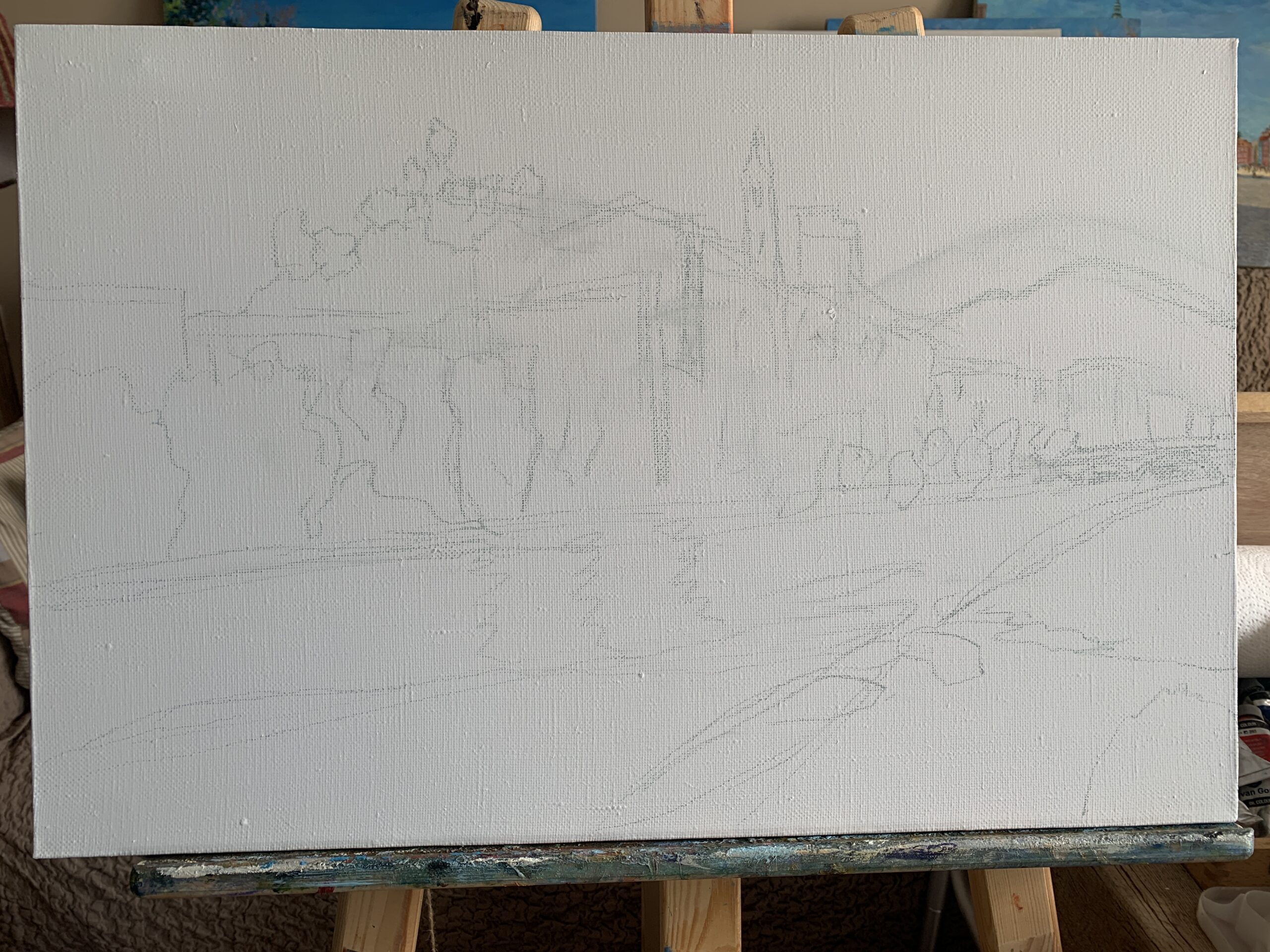 Ventimiglia Old Town Italy landscape sea summer painting oil canvas artist Albert Safiullin