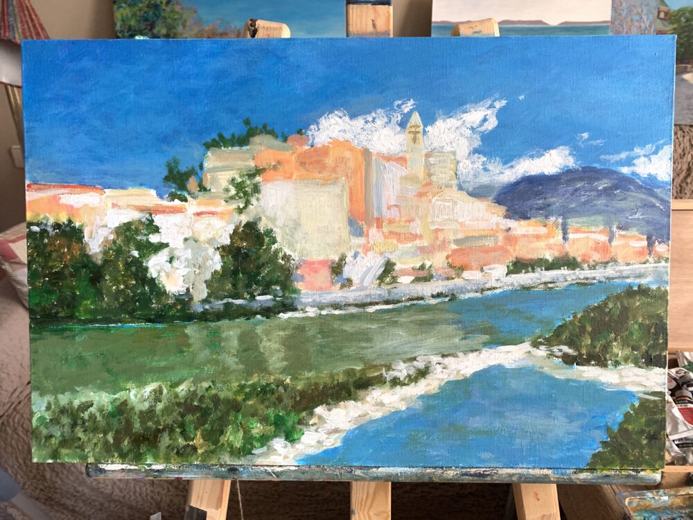 Ventimiglia Old Town Italy landscape sea summer painting oil canvas artist Albert Safiullin