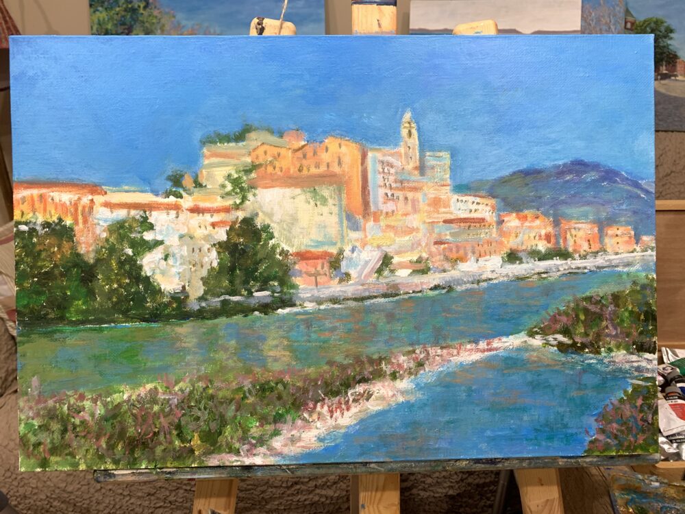 Ventimiglia Old Town Italy landscape sea summer painting oil canvas artist Albert Safiullin