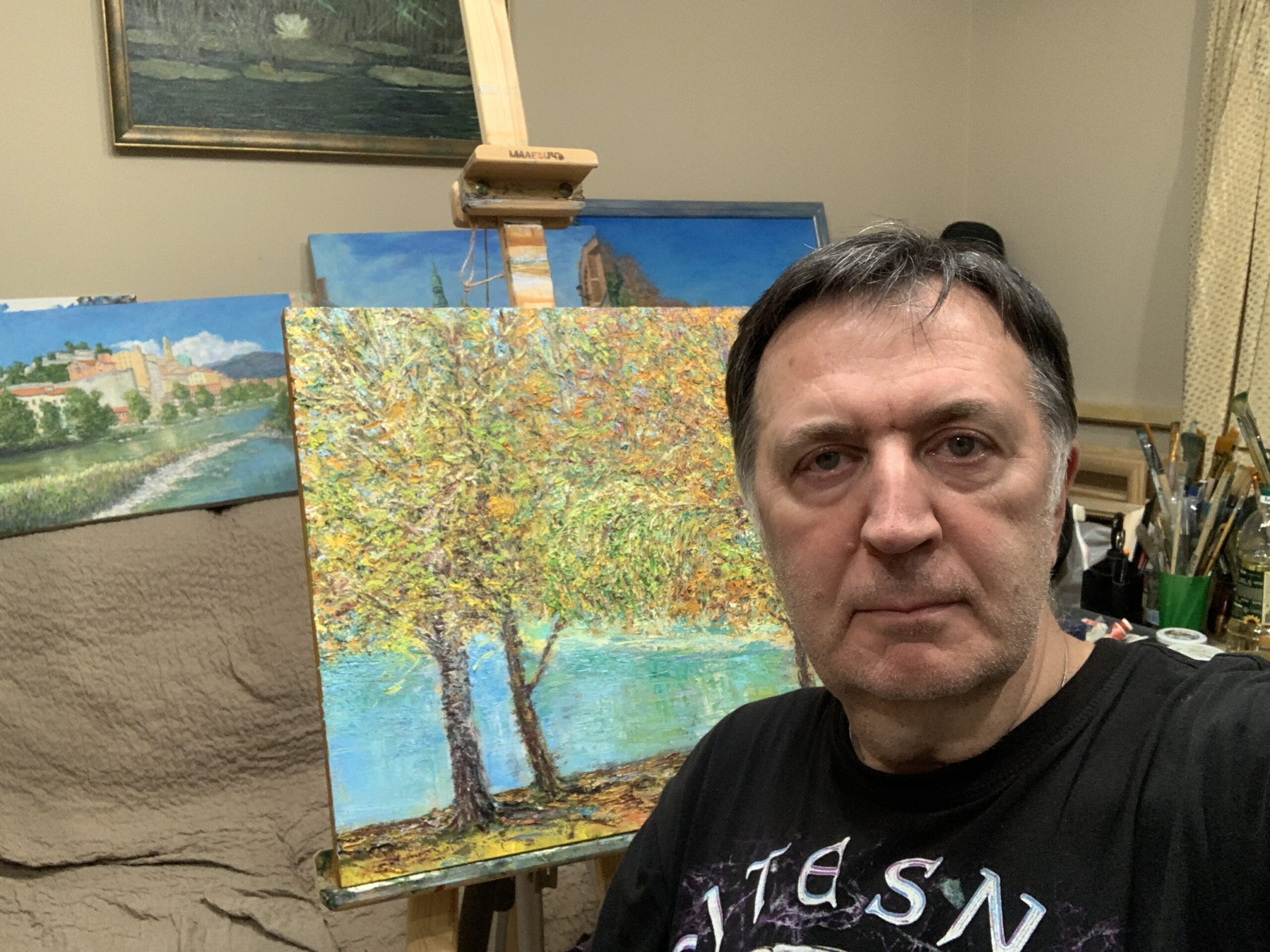 Autumn Landscape ОТБОР IMG_6015 September Landscape Autumn Indian Summer pond trees painting canvas oil artist Albert Safiullin