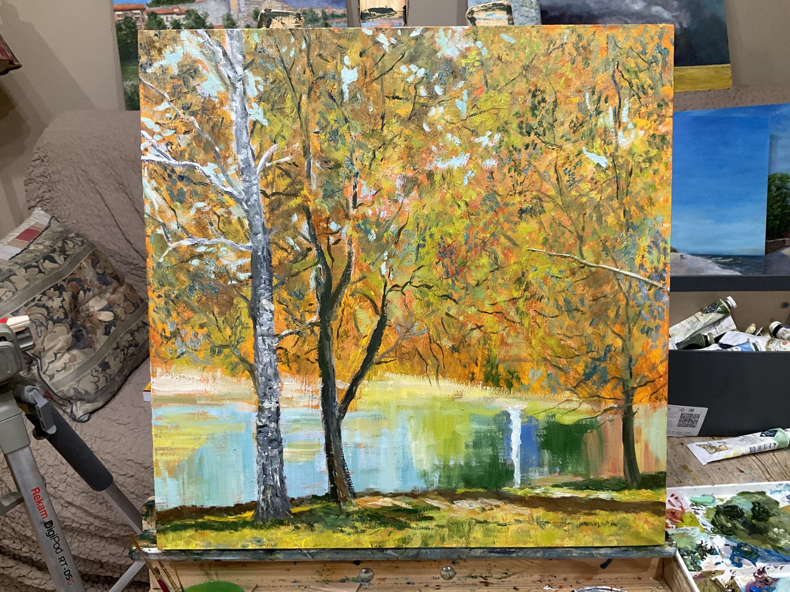 Autumn Landscape Этап 3 IMG_1673 September Landscape Autumn Indian Summer pond trees painting canvas oil artist Albert Safiullin