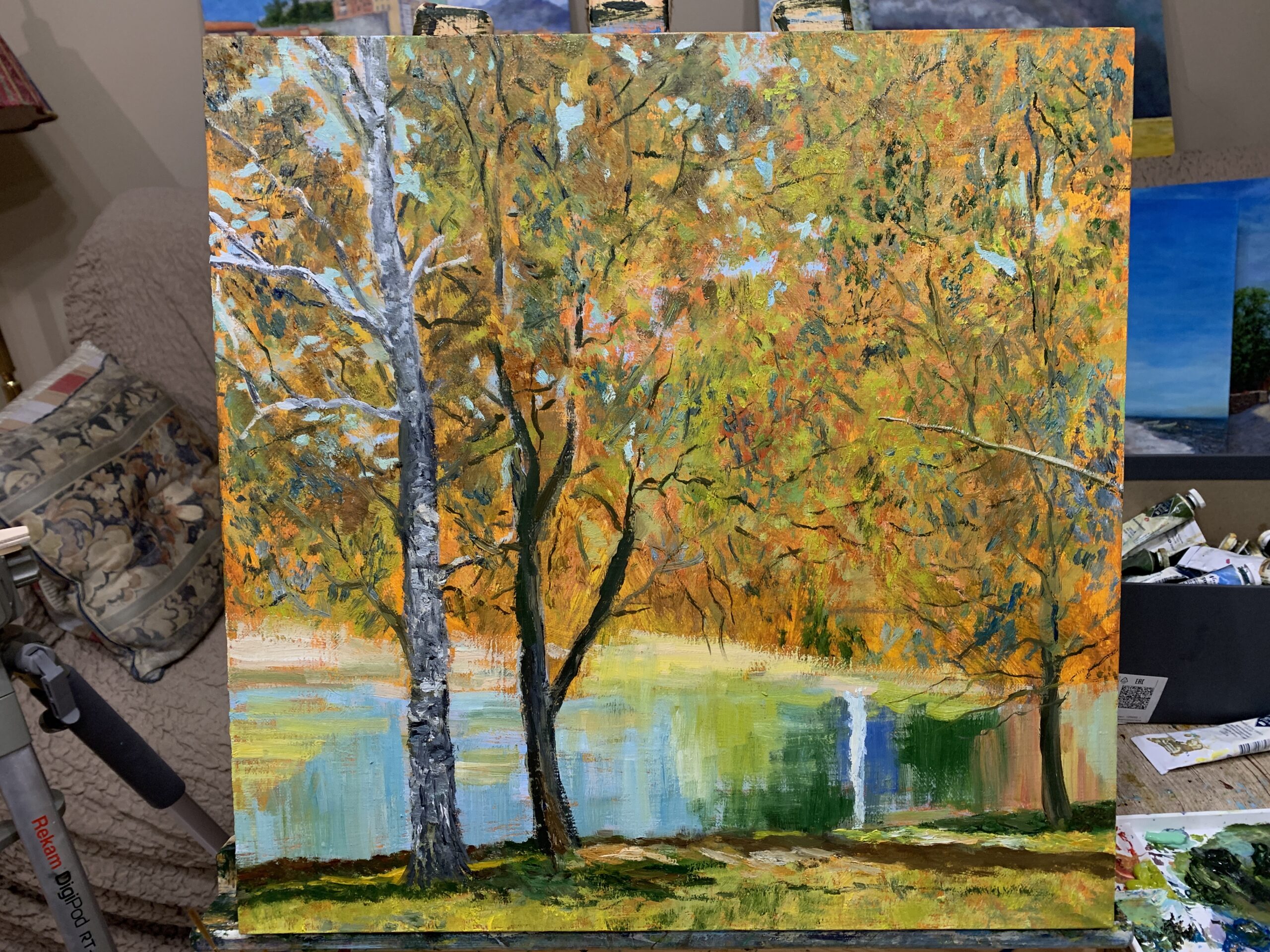 Autumn Landscape Этап 4 IMG_3759 September Landscape Autumn Indian Summer pond trees painting canvas oil artist Albert Safiullin
