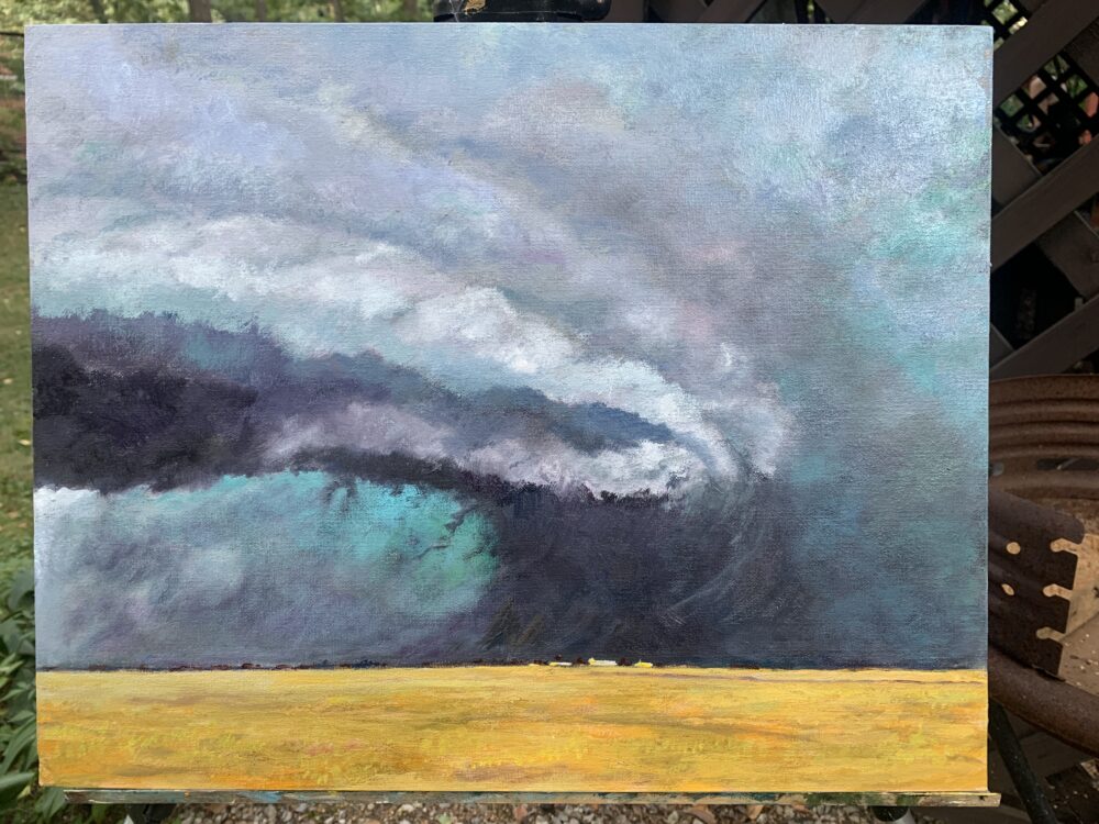 Birth tornado landscape sky clouds Kansas preries oil painting artist Albert Safiullin