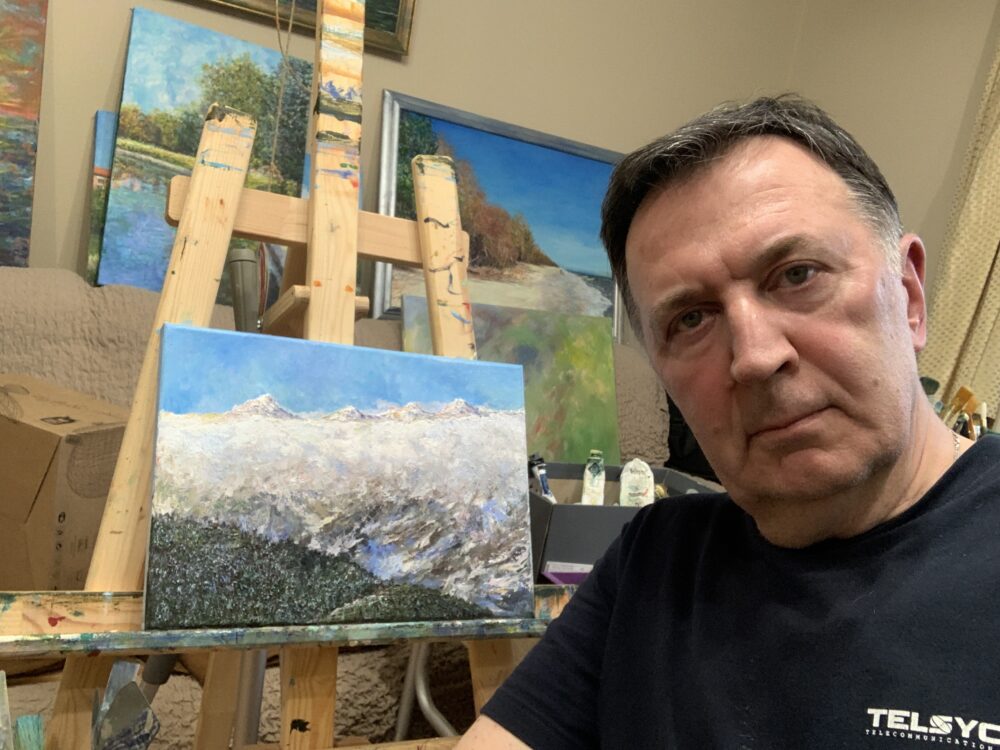 Mount Chugush landscape Caucasus oil canvas artist Albert Safiullin