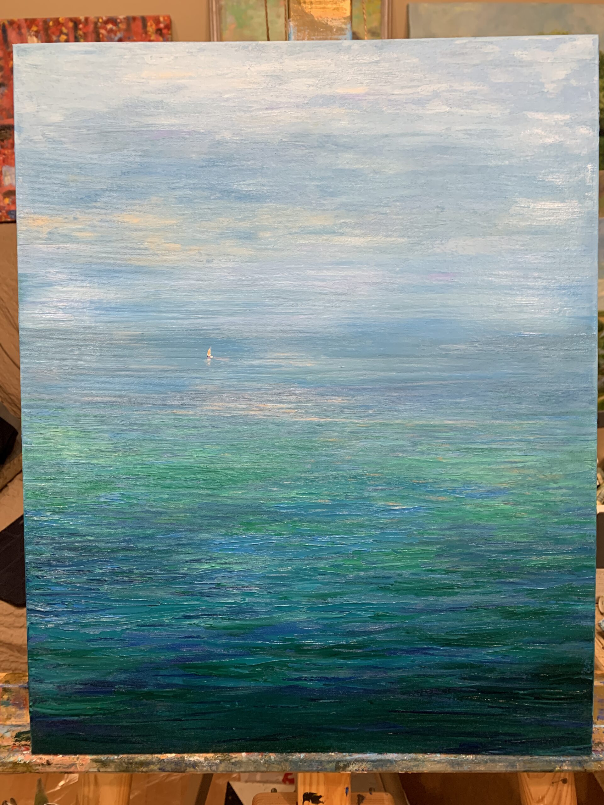 Mediterranean Sea Ventimiglia Italy landscape painting oil canvas artist Albert Safiullin