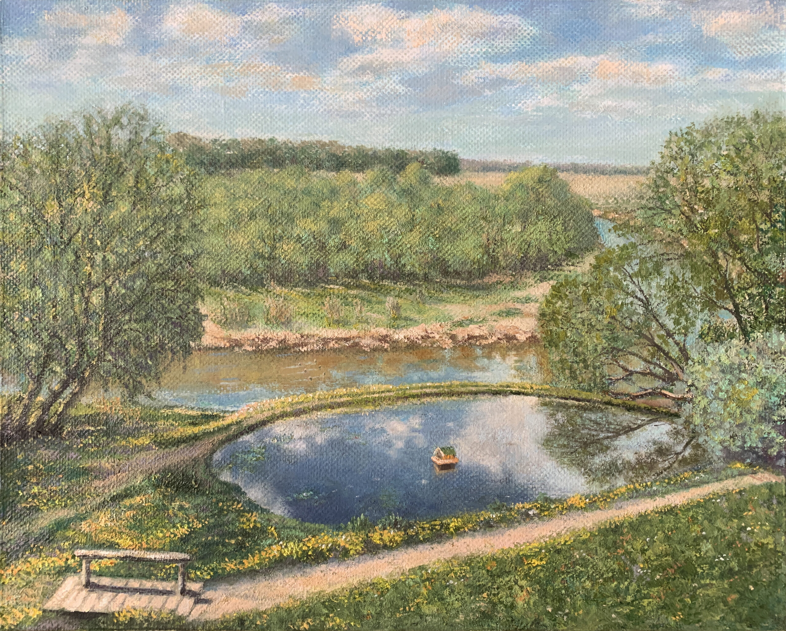 Protva river rural landscape painting oil canvas impressionism Albert Safiullin