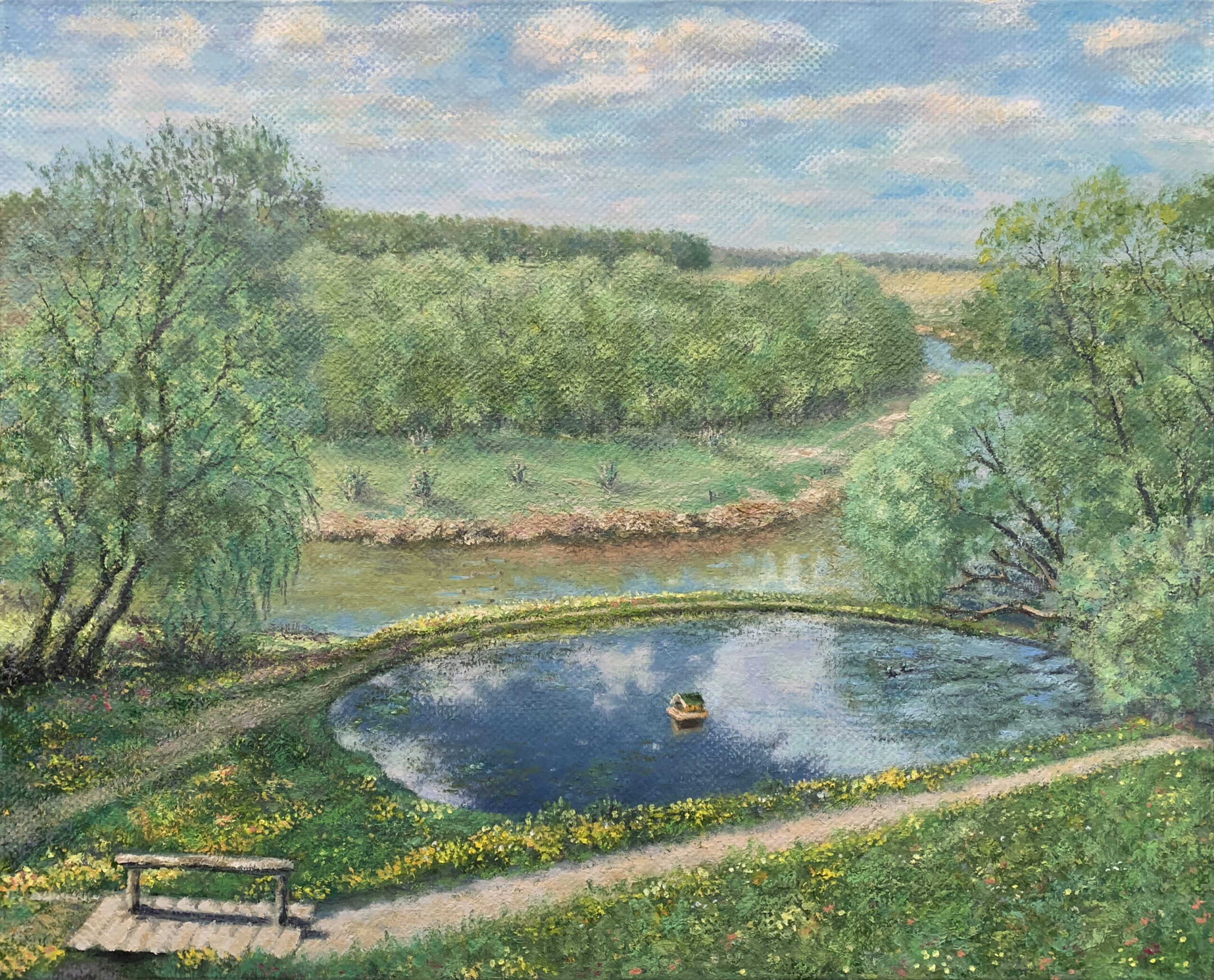 Protva river rural landscape painting oil canvas impressionism Albert Safiullin