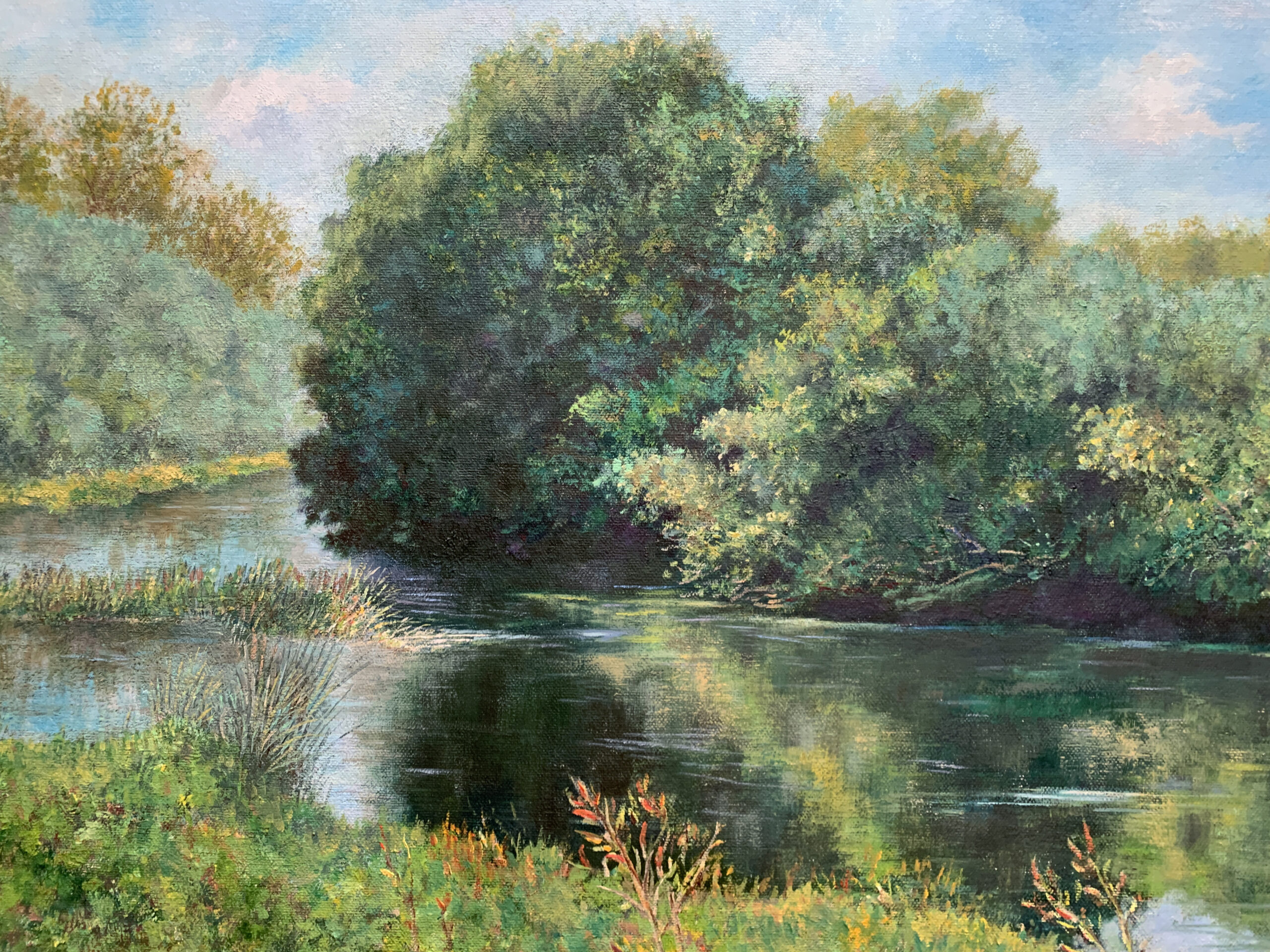 Protva River landscape summer painting oil canvas impressionism artist Albert Safiullin