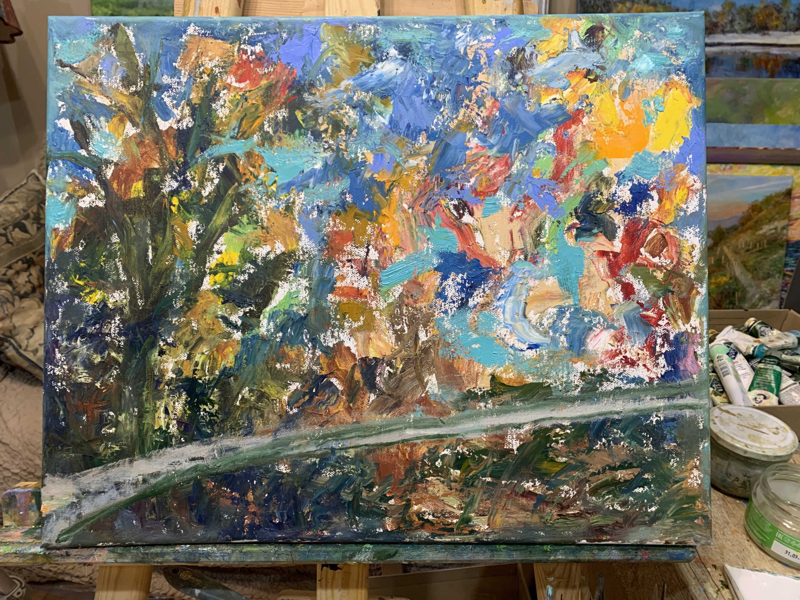 Autumn landscape September Park oil canvas impressionism Albert Safiullin