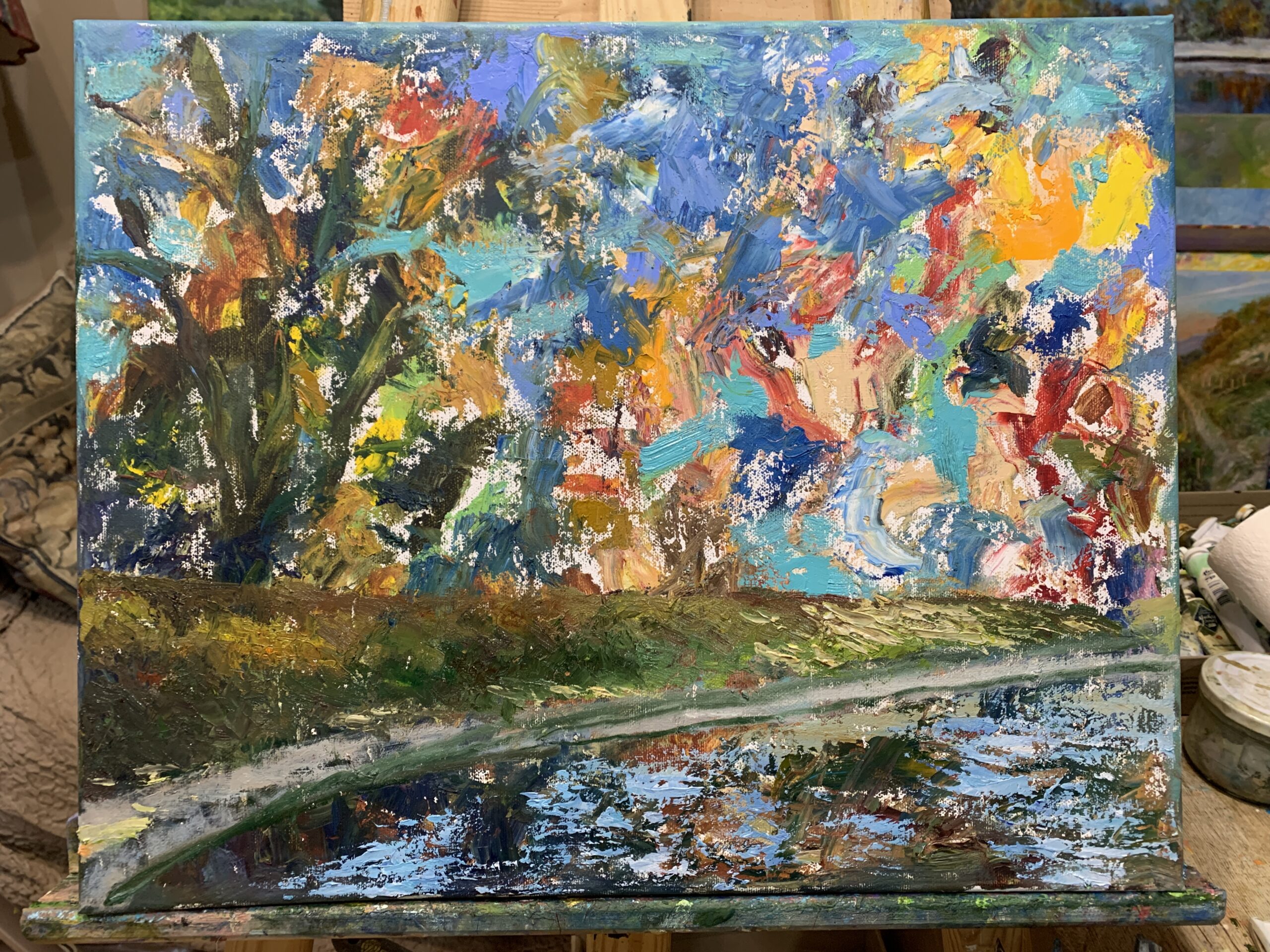 Autumn landscape September Park oil canvas impressionism Albert Safiullin