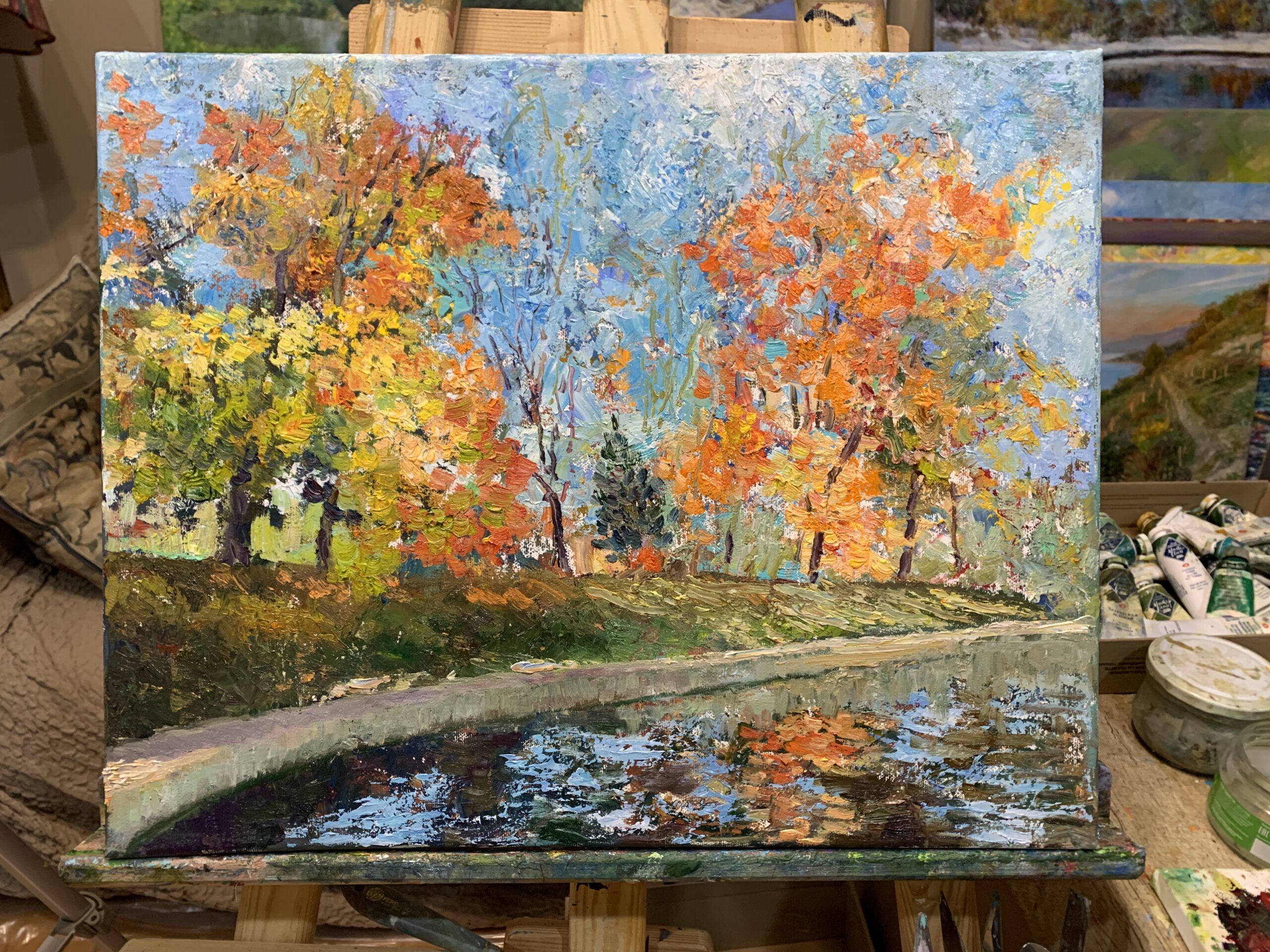Autumn landscape September Park oil canvas impressionism Albert Safiullin